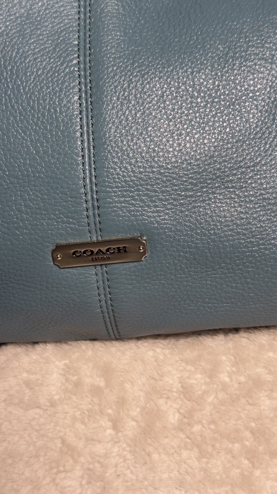 COACH F23309 Avery Blue Pebbled Leather Hobo Shoulder Bag Slouchy Tote Silver HW