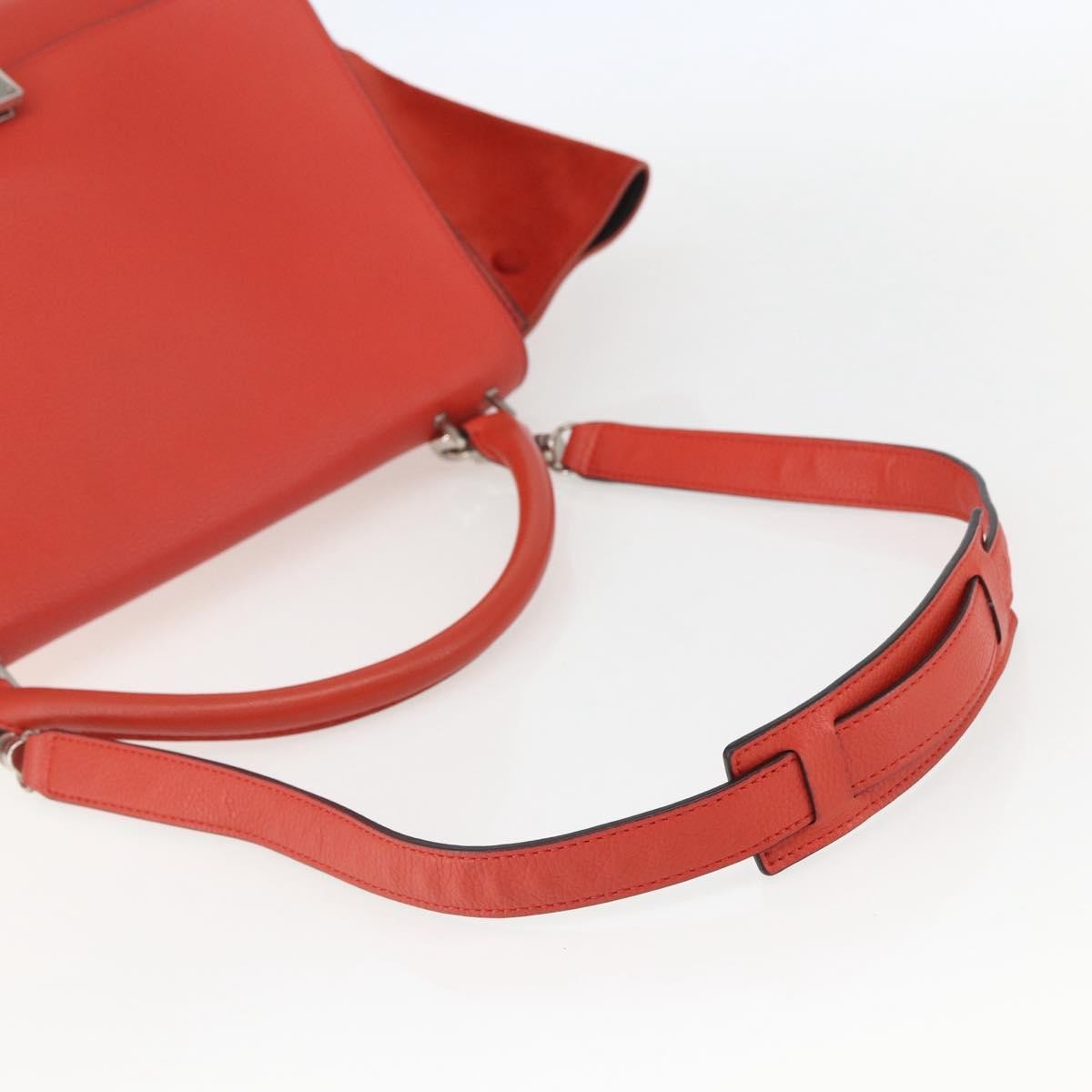 CELINE Trapeze Hand Bag Leather 2way Red Silver Auth 157228