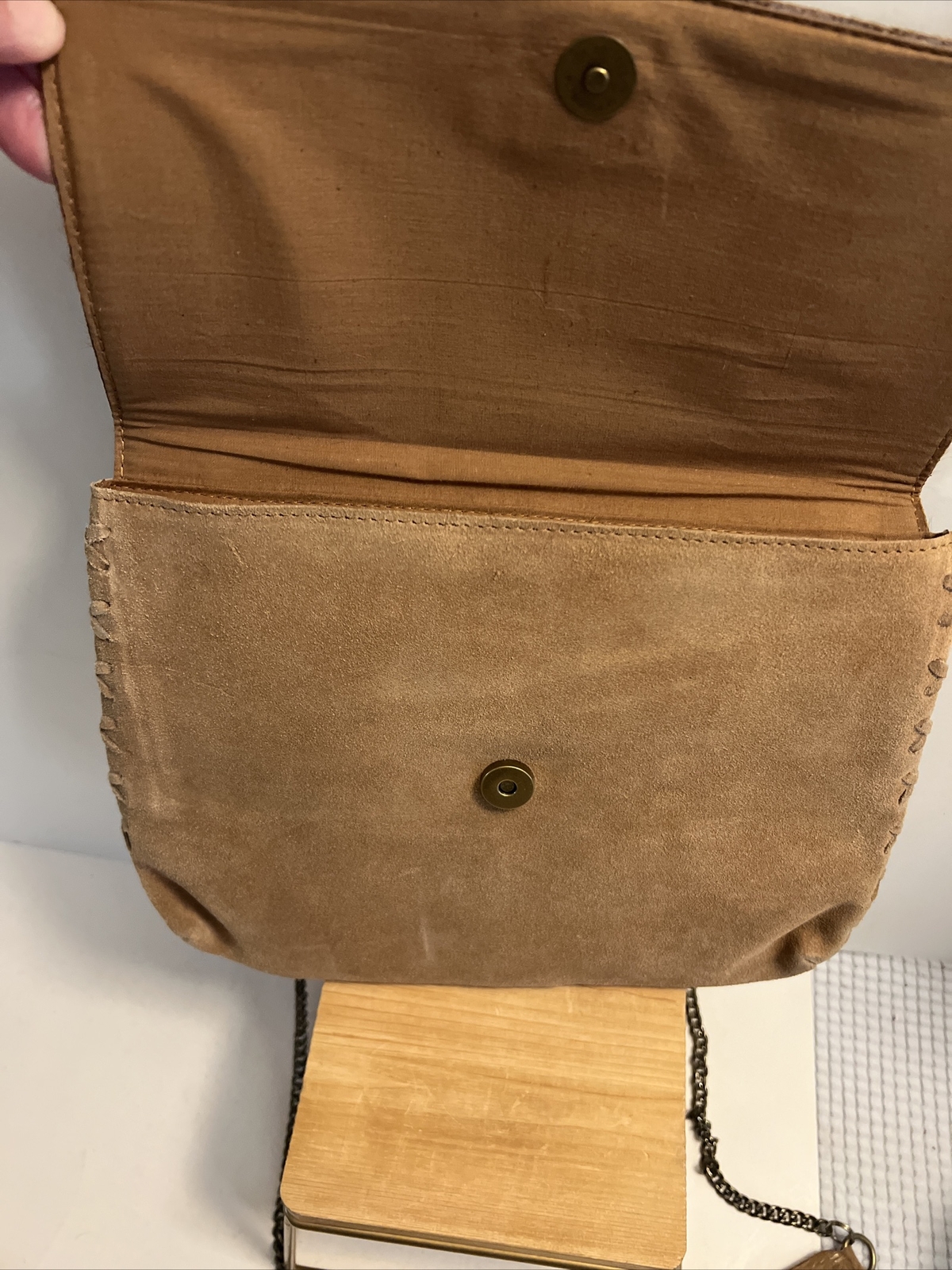 Jane Marie Bessie Crossbody Gold Foil Hairon Suede Leather Bag