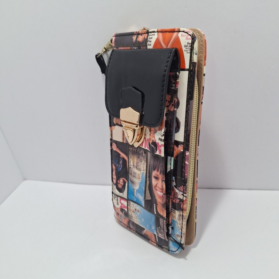 Michelle Obama Wallet Clutch Wristlet -Unbranded W/ Photo Collage Pattern Unique