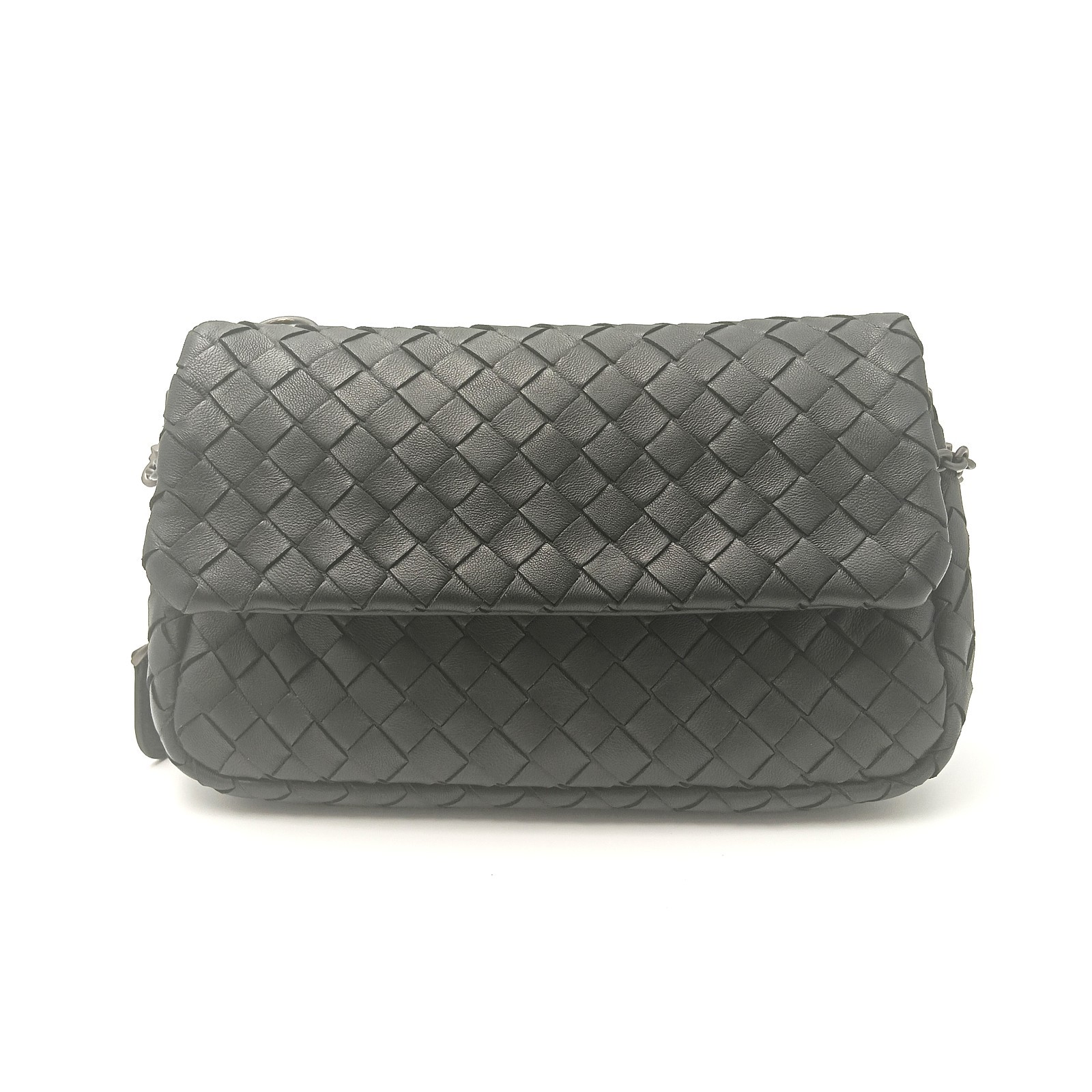 BOTTEGA VENETA Nappa Intrecciato Small Chain Crossbody Light Grey/j11914