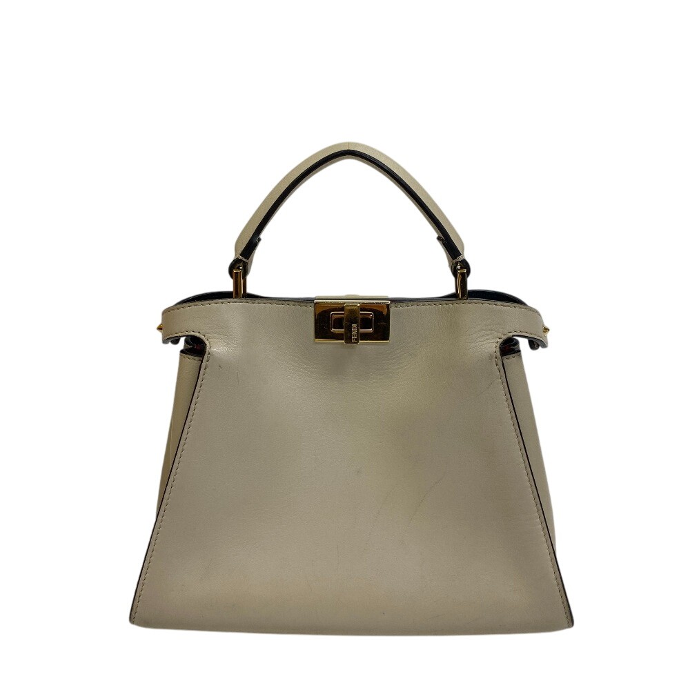 FENDI 8BN302 2WAY Shoulder Bag leather Peekaboo Essentials Handbag beige leather