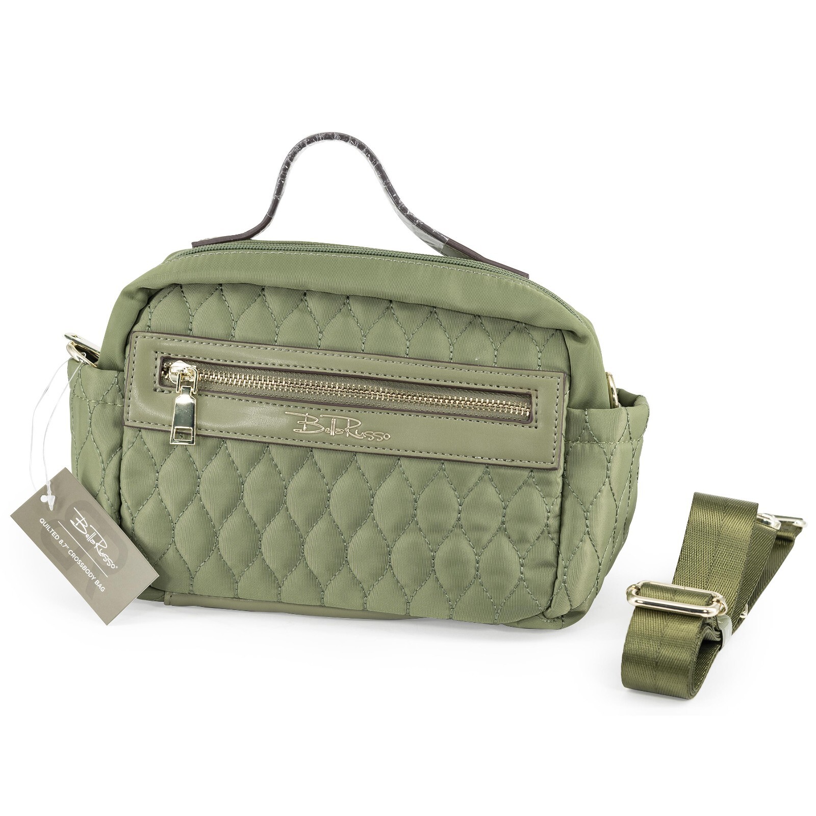 Bella Russo Quilted 8.7” Cross Body Bag Olive Green