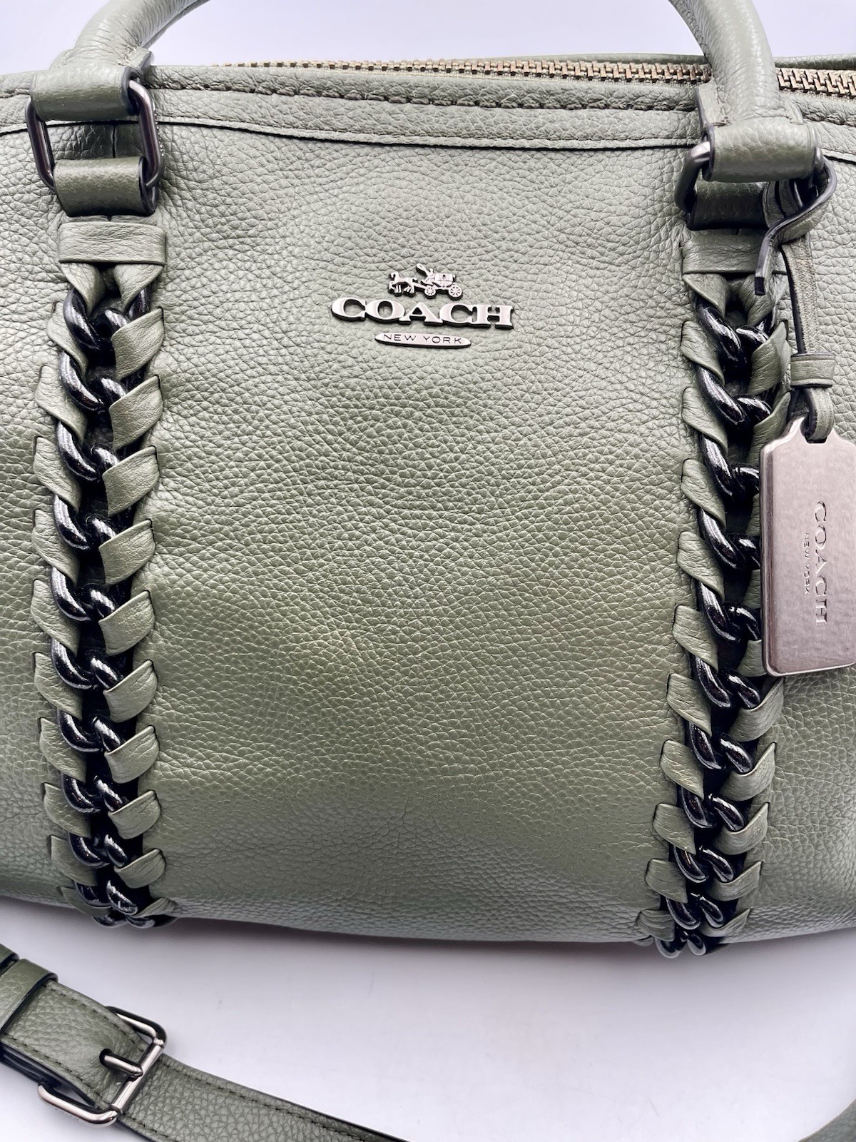 Coach Central Satchel Olive Green Pebble Leather Whipstitch Crossbody 35950