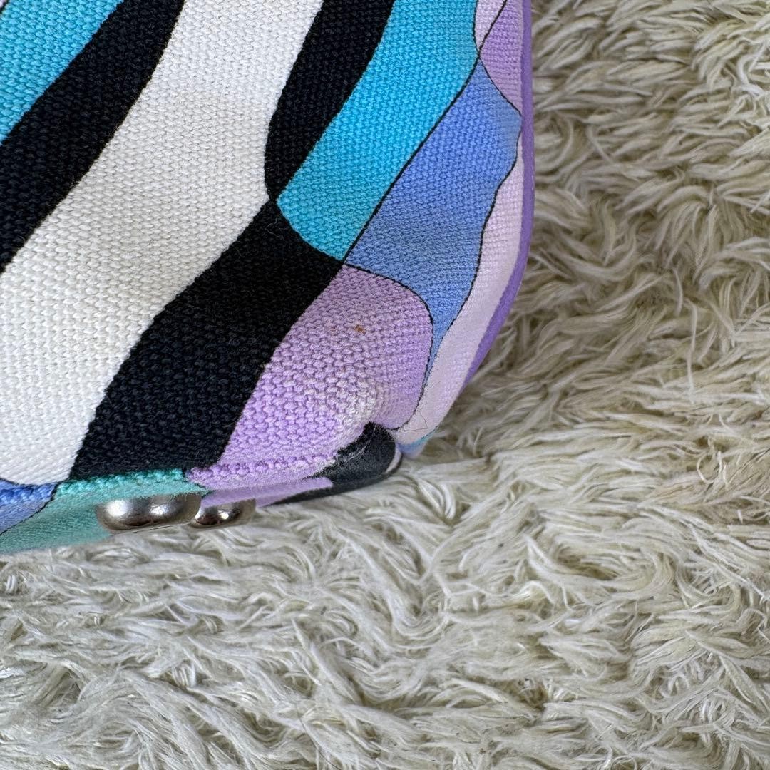 Emilio Pucci Handbag Canvas Leather Silver Hardware All-Over Print Multicolor