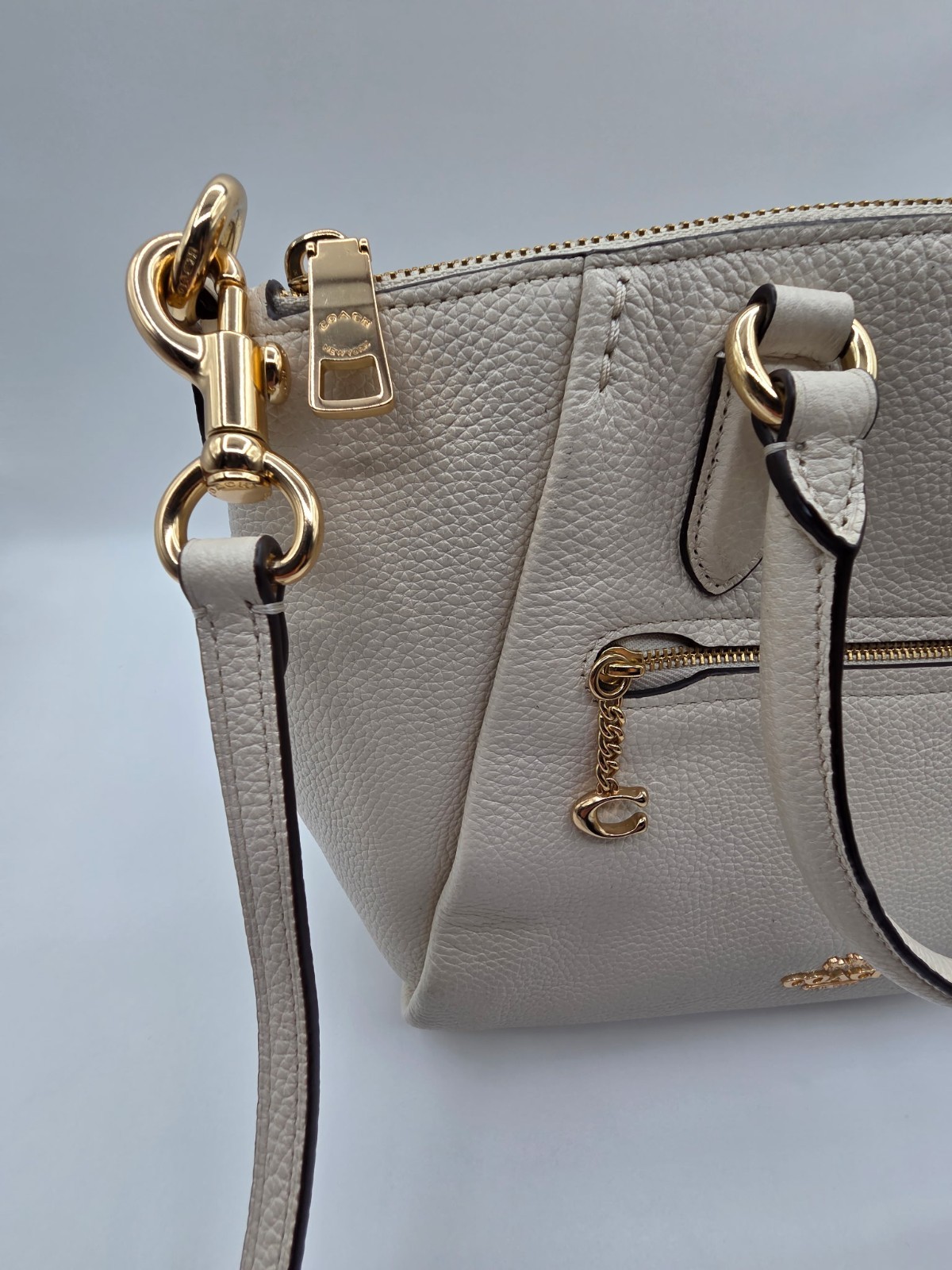 Coach Elise Satchel BeigeChalk Pebbled Leather Crossbody Bag Gold Hardware 79316