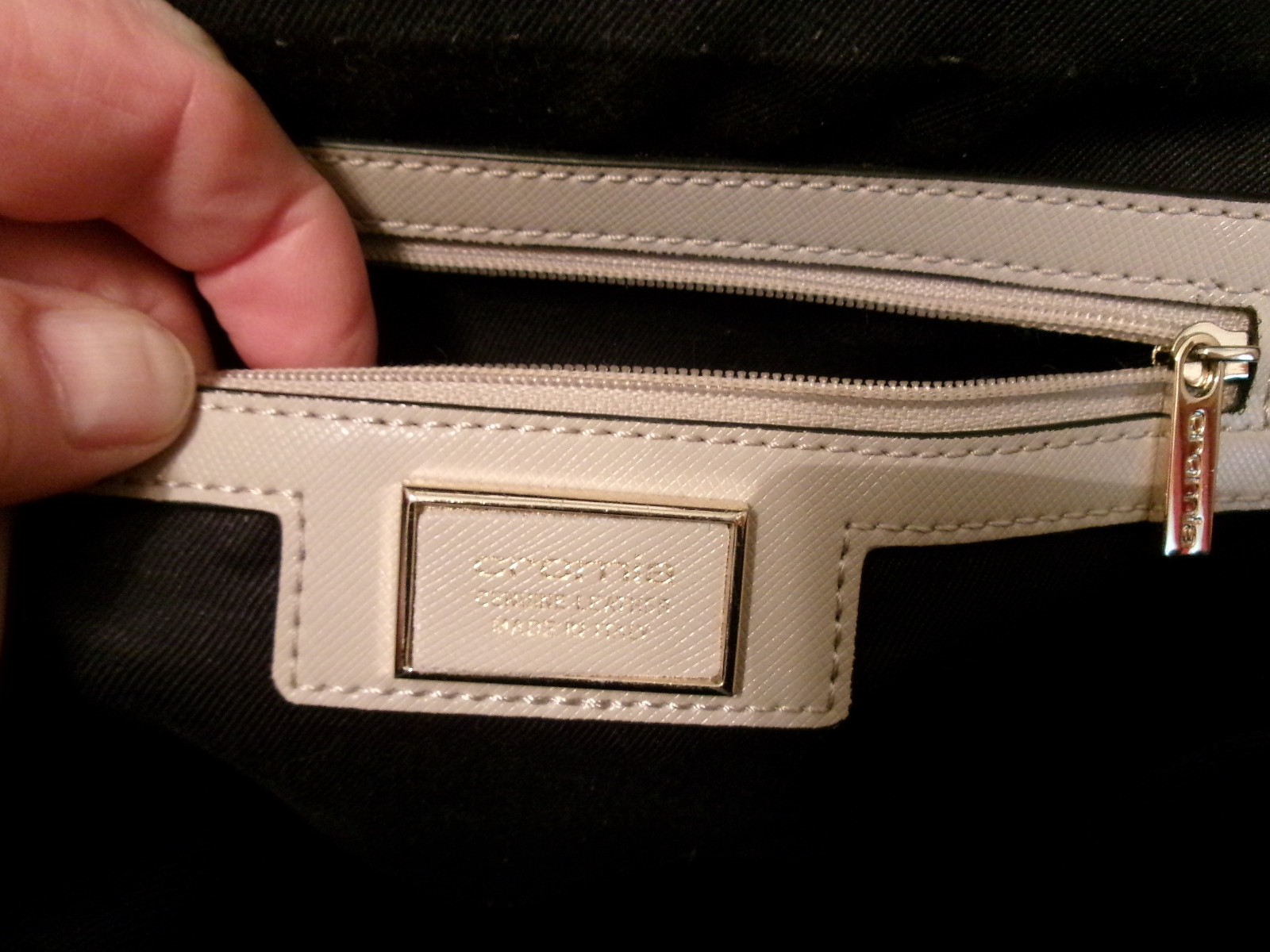 Cromia Leather Colorblock Top Handle Bag Ivory Gray Black Gold Hardware Clasp
