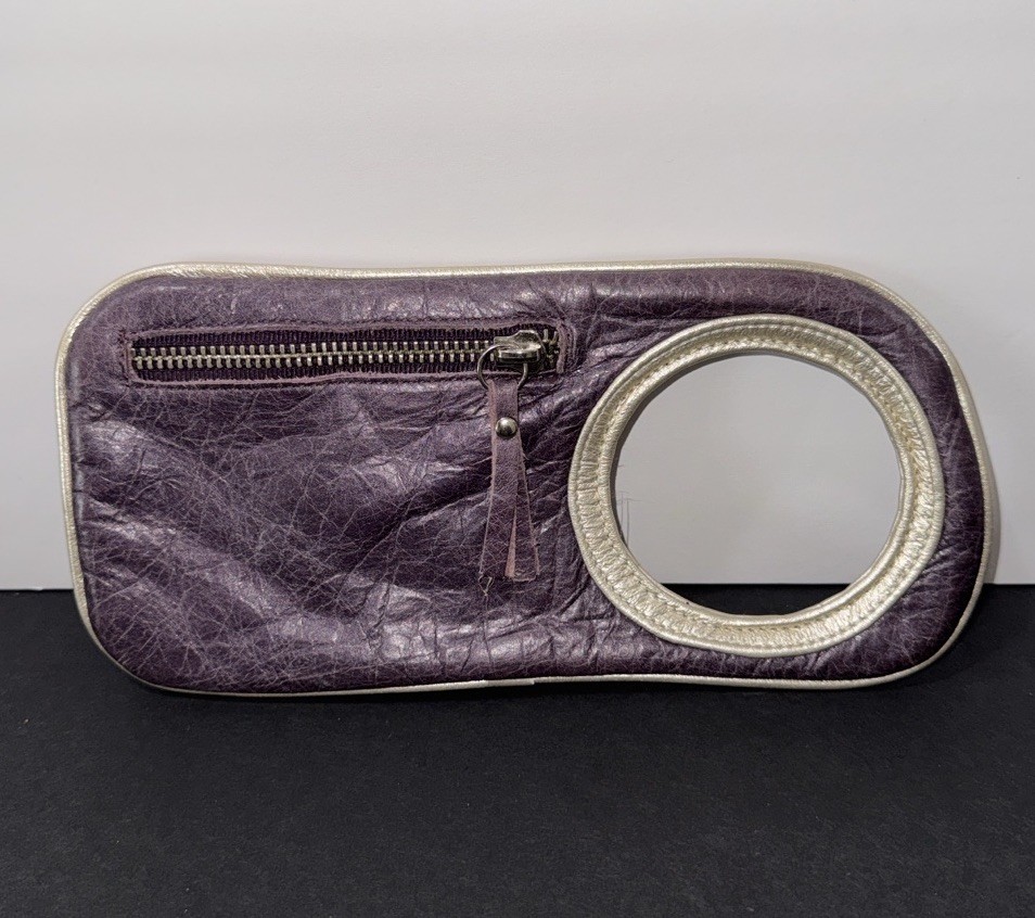 ARZA Designs Hands Free Bracelet Clutch Purple Leather Silver Trim Purse Small