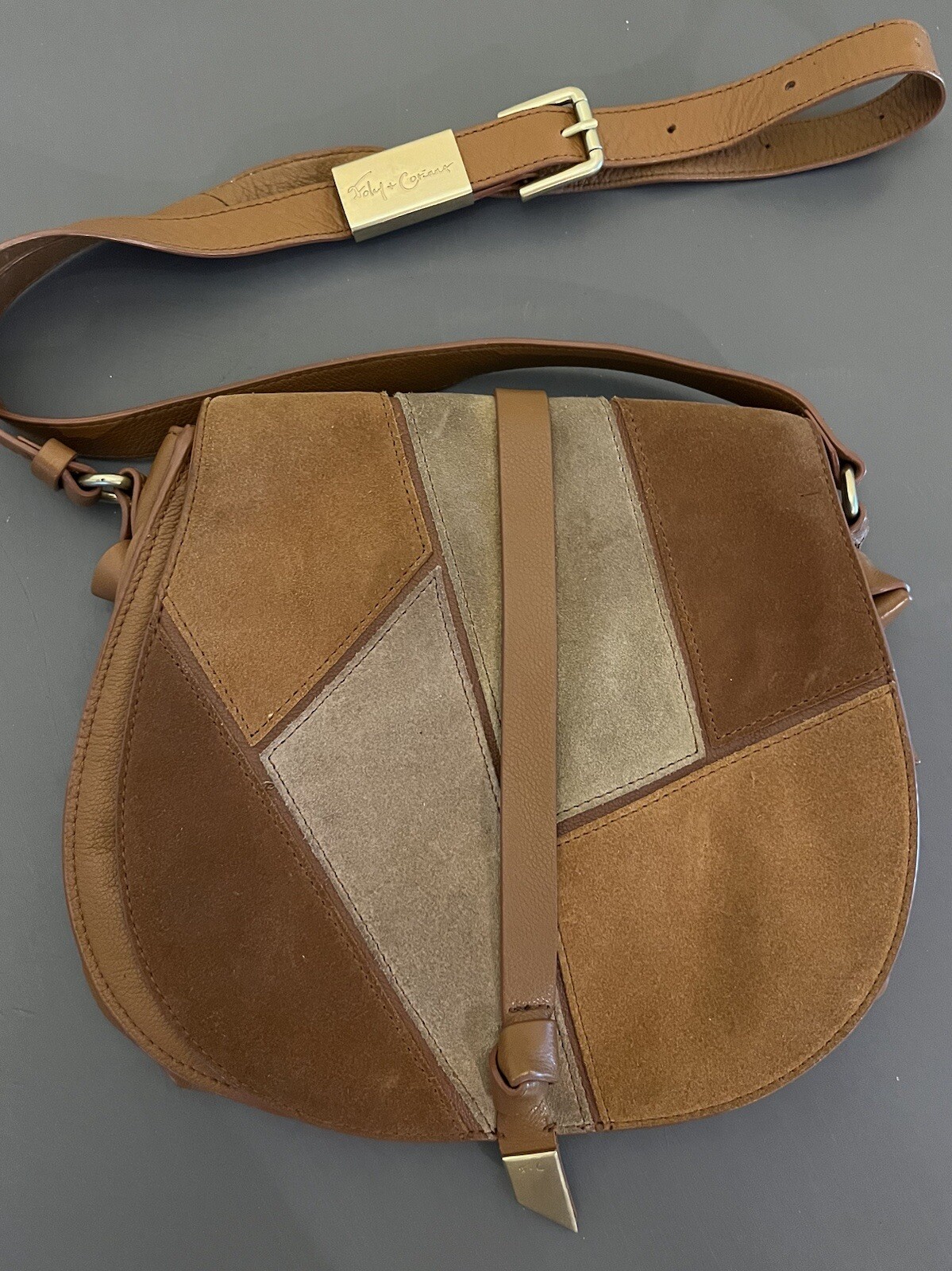 FOLEY+CORINNA Daisy Patchwork Saddle Bag Purse Leather Crossbody Brown $328 Rtl