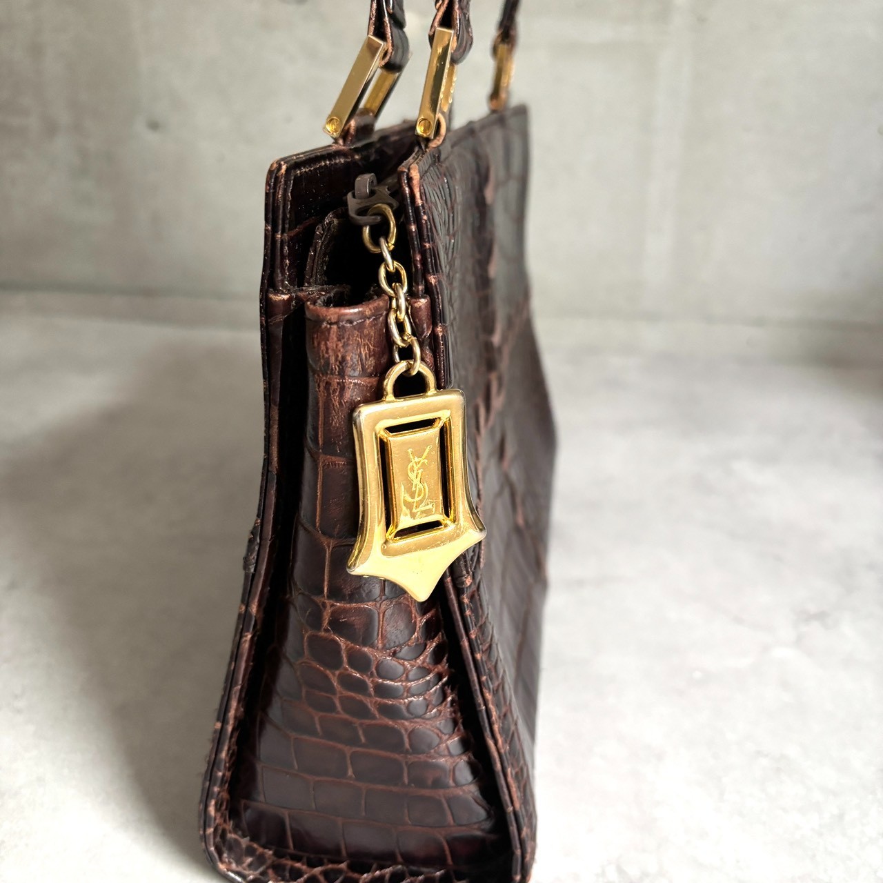 Yves Saint Laurent YSL Vintage ReddishBrowns Croc Embossed Leather Tote