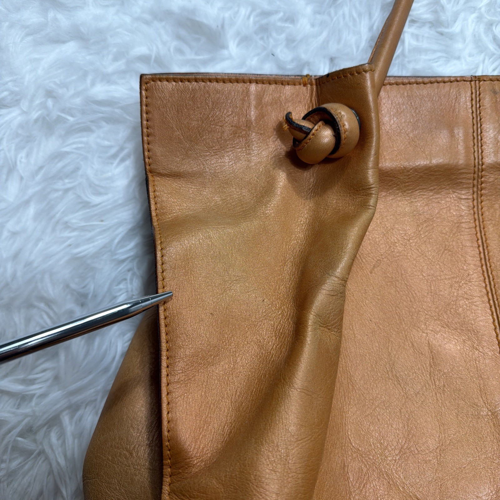PAULO MASI Soft Leather Tote Bag Warm Tan /Bronze Knot Detail Italy Luxury Purse