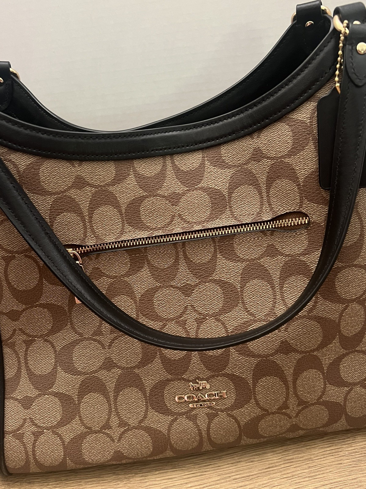 COACH KRISTY Shoulder Bag Blocked Signature Khaki Brown Canvas C6831