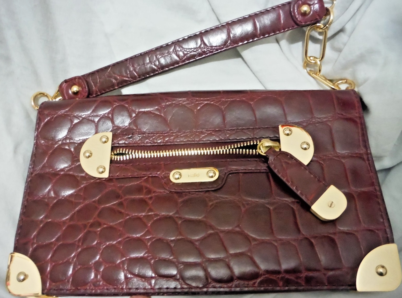 Rafe Burgundy Leather Alligator Embossed Handbag / Purse / Clutch EUC