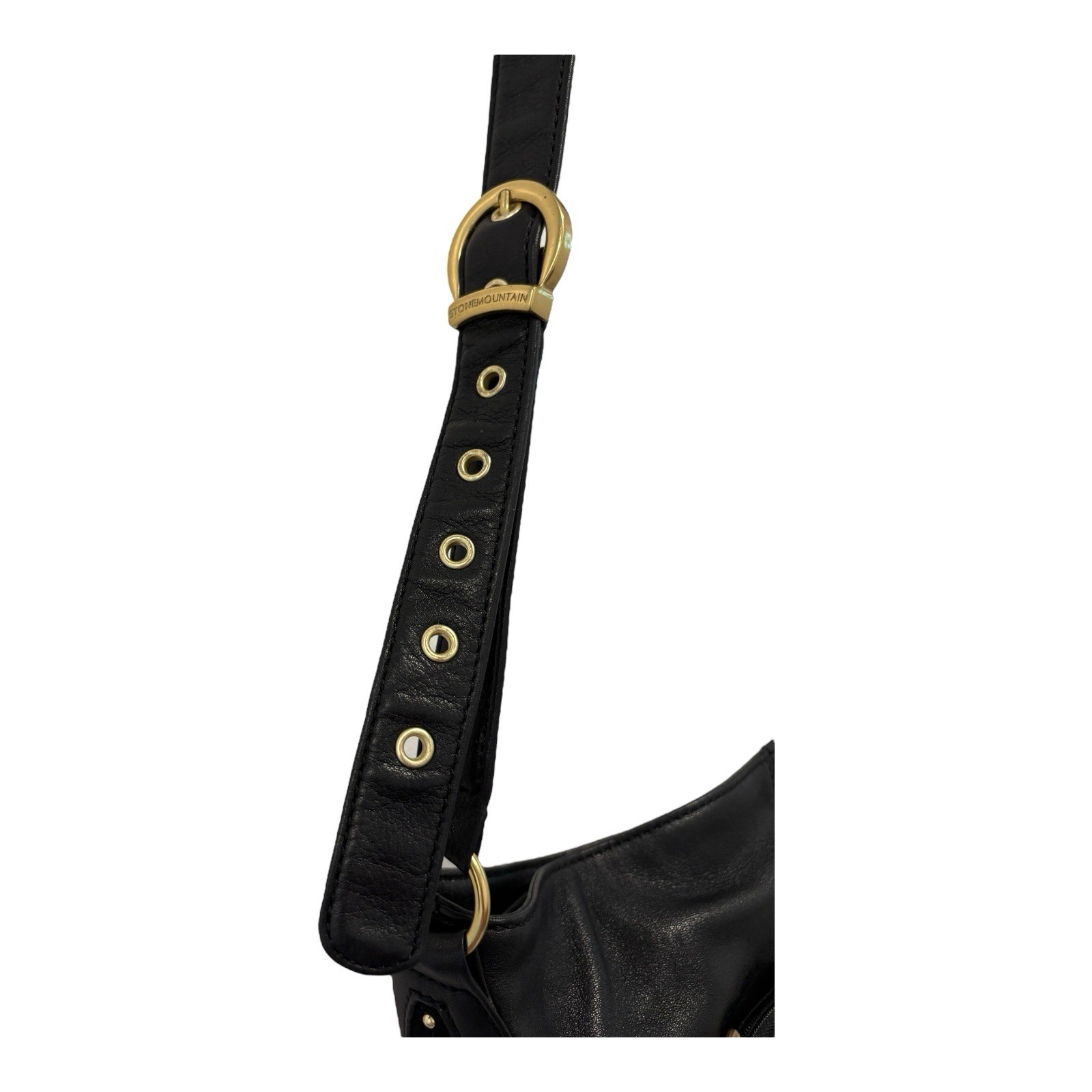 Stone Mountain Hampton Shoulder Crossbody Bag Black Leather Zip Adj Stap Clean