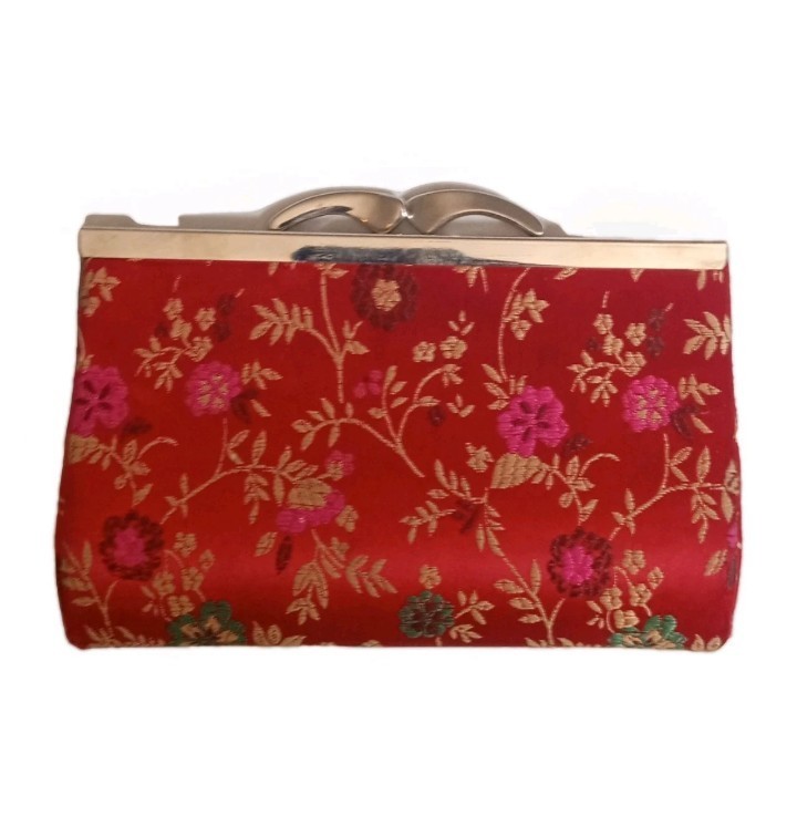 Red And Gold Ladies Floral Pattern Clutch Wallet. Fashion. Purses. KLT..