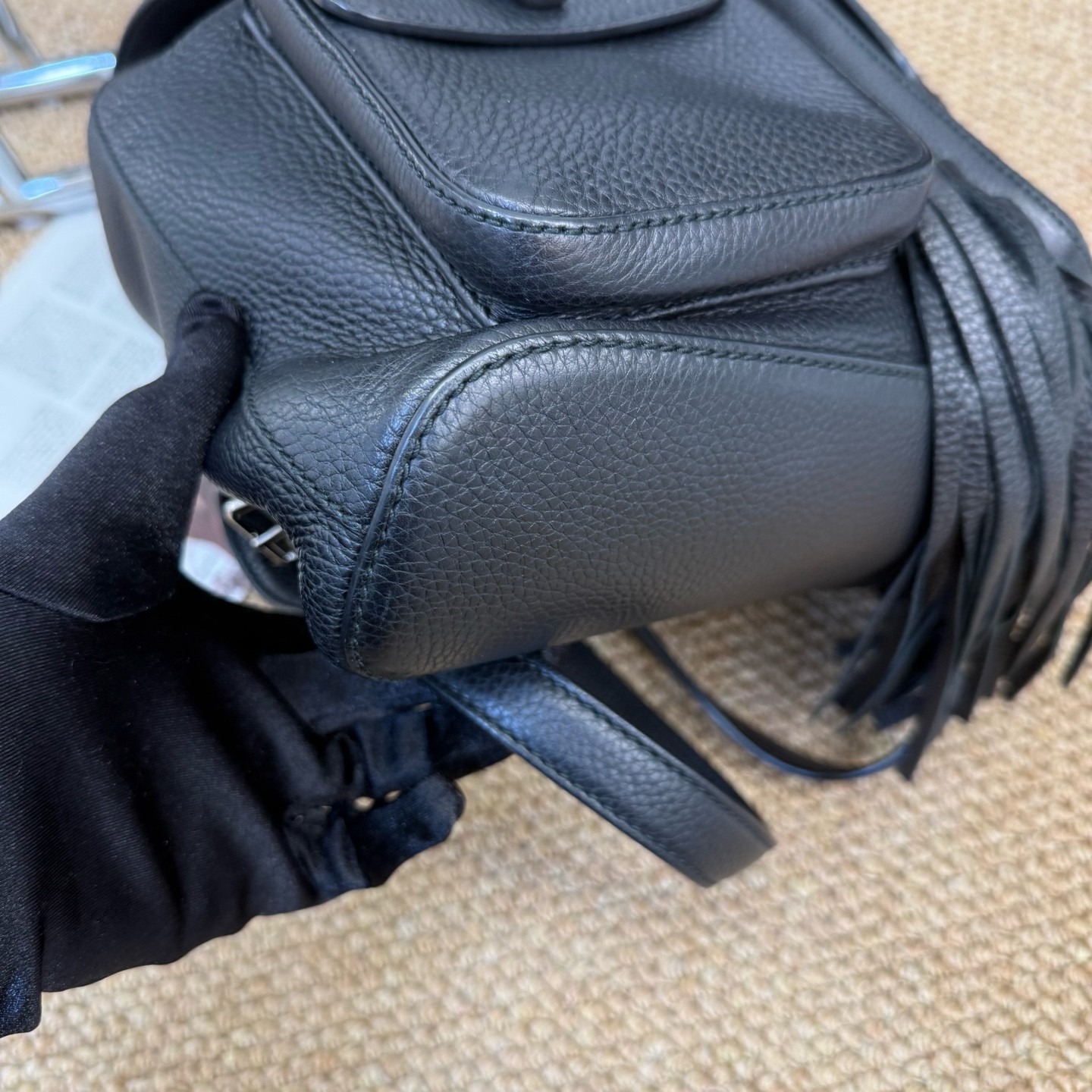 Gucci Bamboo Normal Size Black Grainy Calf Leather Backpack Duty Paid