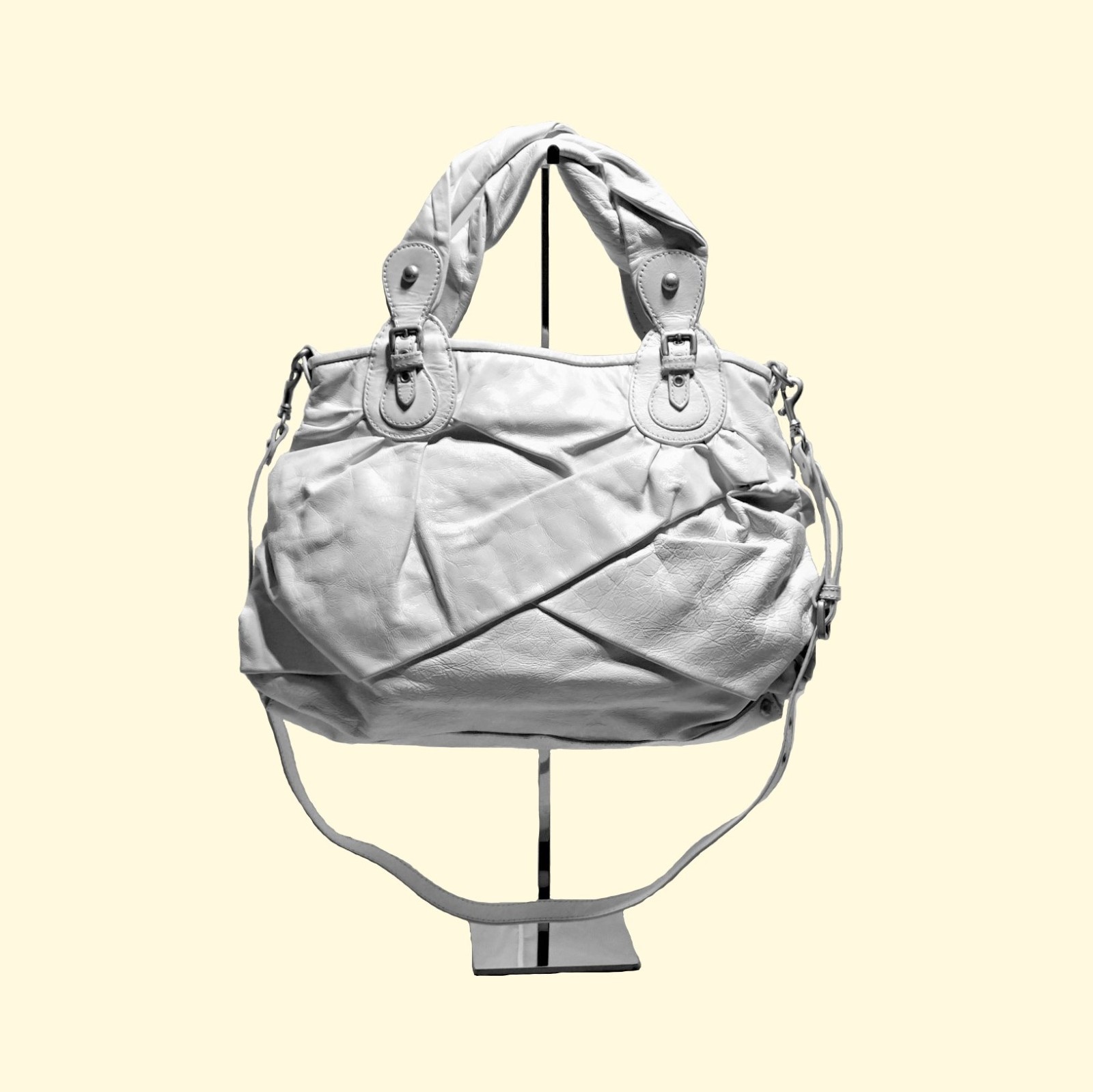 PATRIZIA PEPE-ITALIAN DESIGNER-LEATHER WHITE BAG-SHORT HANDLES 17”Lx11”Hx2.75”W