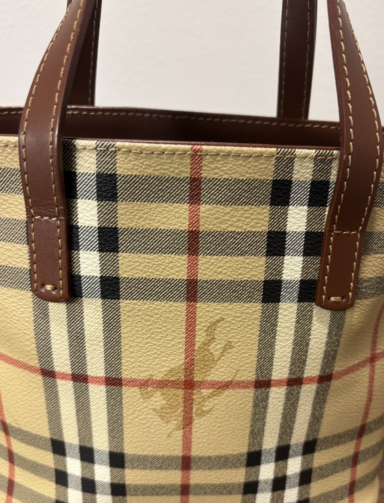 BURBERRY London Nova Check Small PVC Leather Tote Bag Brown Plaid Vintage