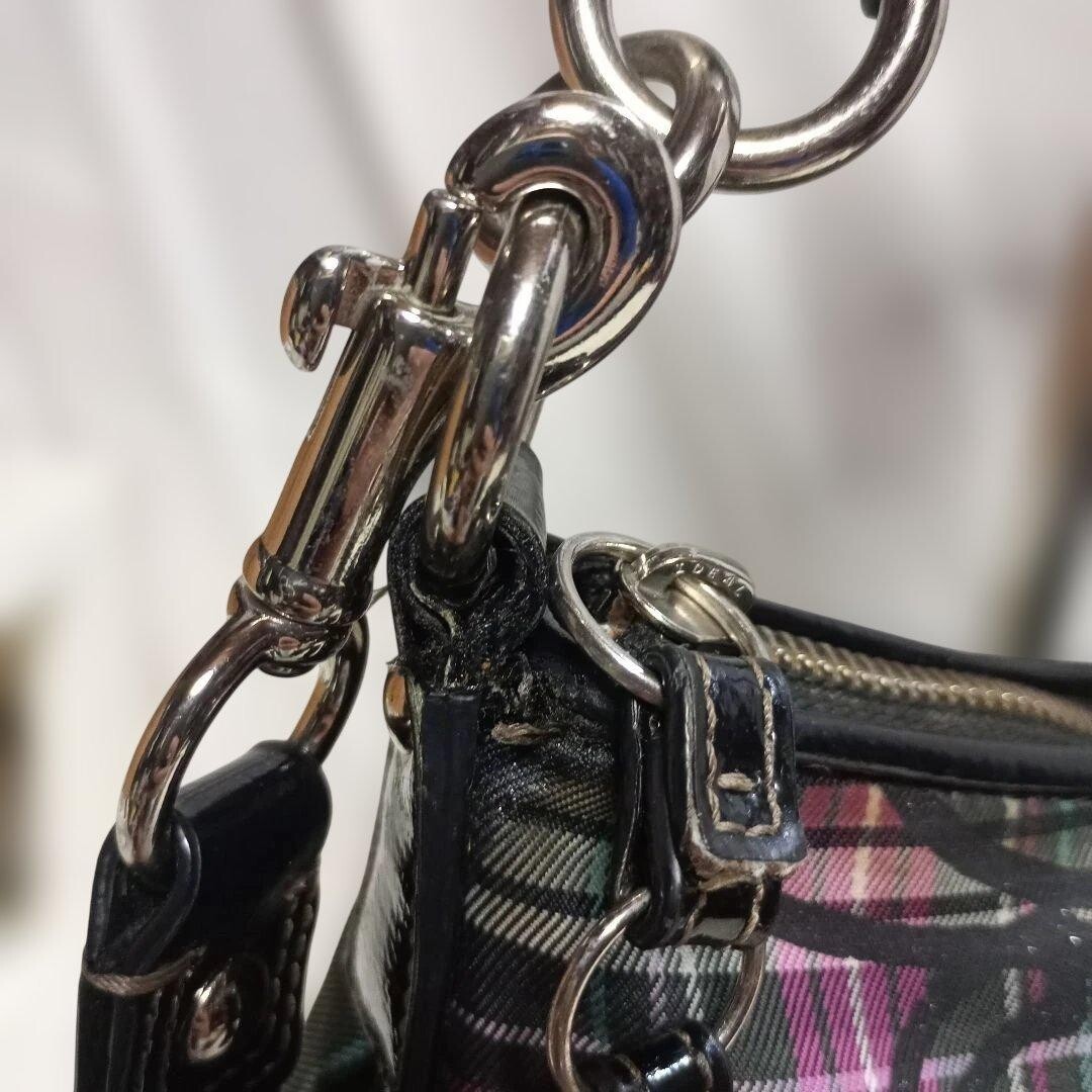 COACH Purple Check Half Moon Hobo Shoulder Bag Crossbody 2 Way Auth