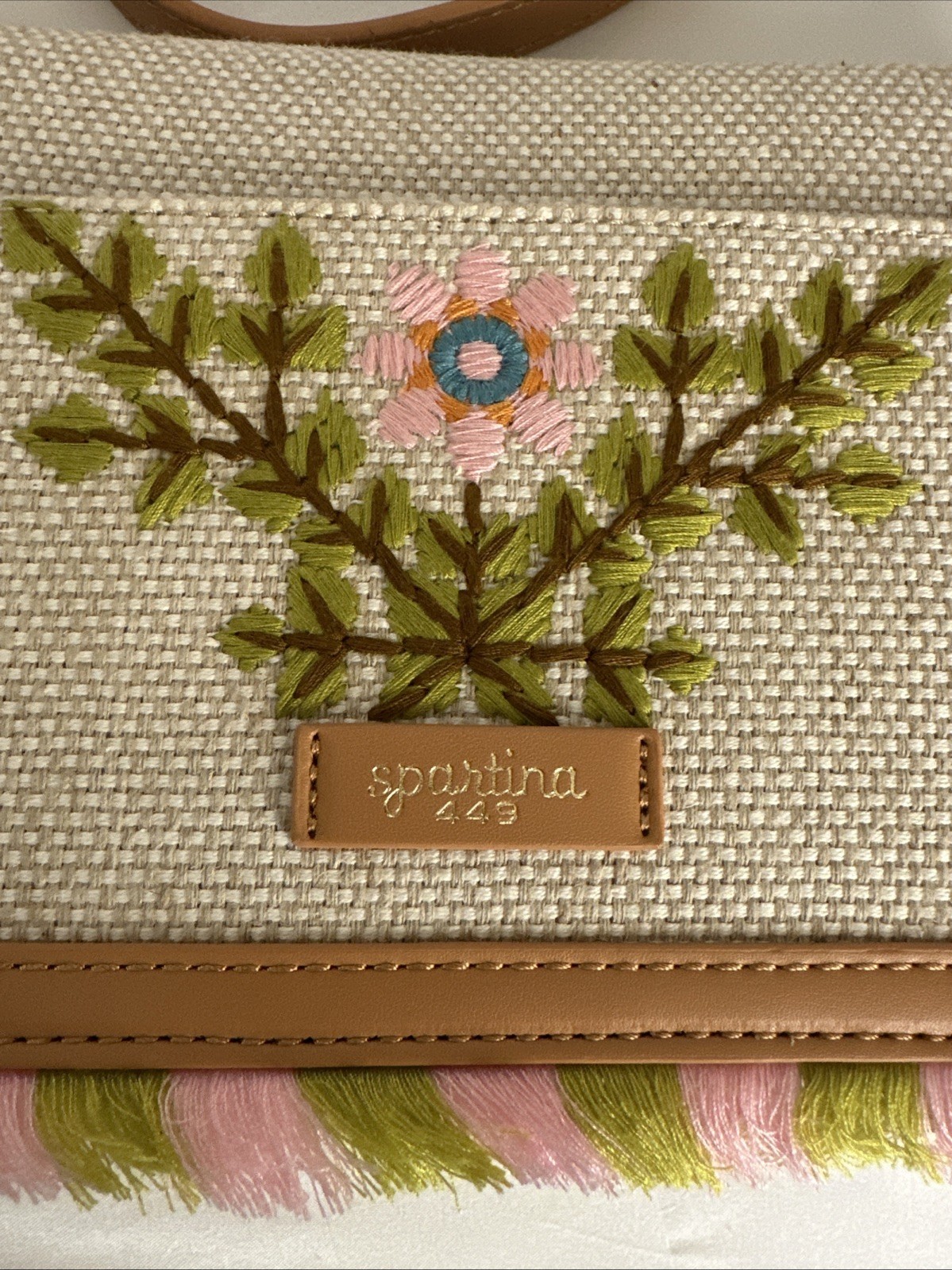 NWT SPARTINA 449 Honey Horn Mod Floral Embroidered Fringe Clutch Crossbody Bag
