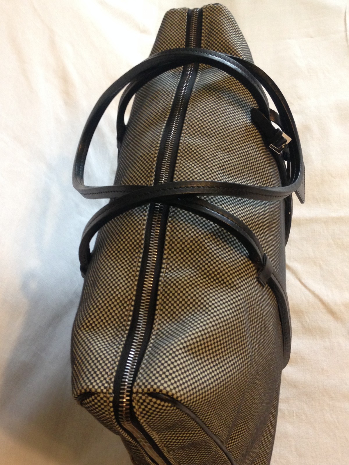 BALLY BLACK & WHITE MICRO-CHECK CANVAS /LEATHER TRIM TOTE SHOULDER HANDBAG