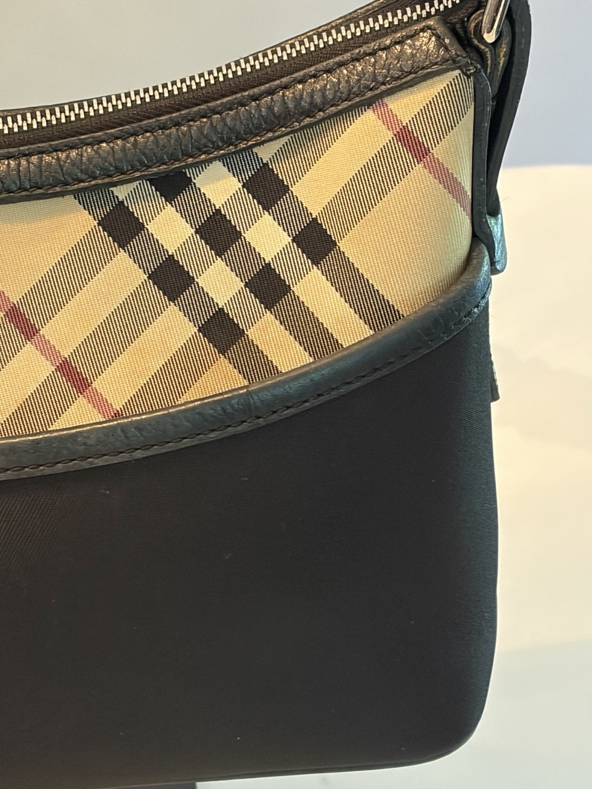 Burberry Nova Check Shoulder Bag – Canvas with Black Leather Trim – Pre-Owned