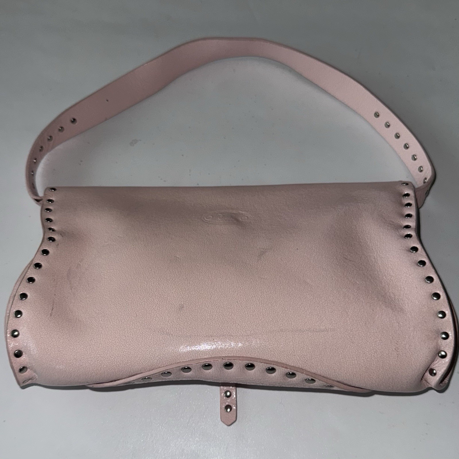 Celine Triomphe Poulbot Vintage Italy Designer ShoulderBag Pink Studded