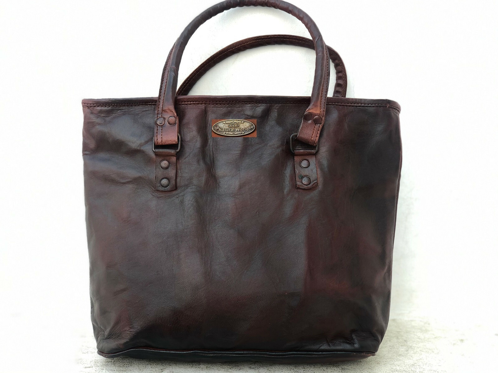 16″ Women Vintage Looking Genuine Rustic Leather Tote Shoulder Bag Working Purse