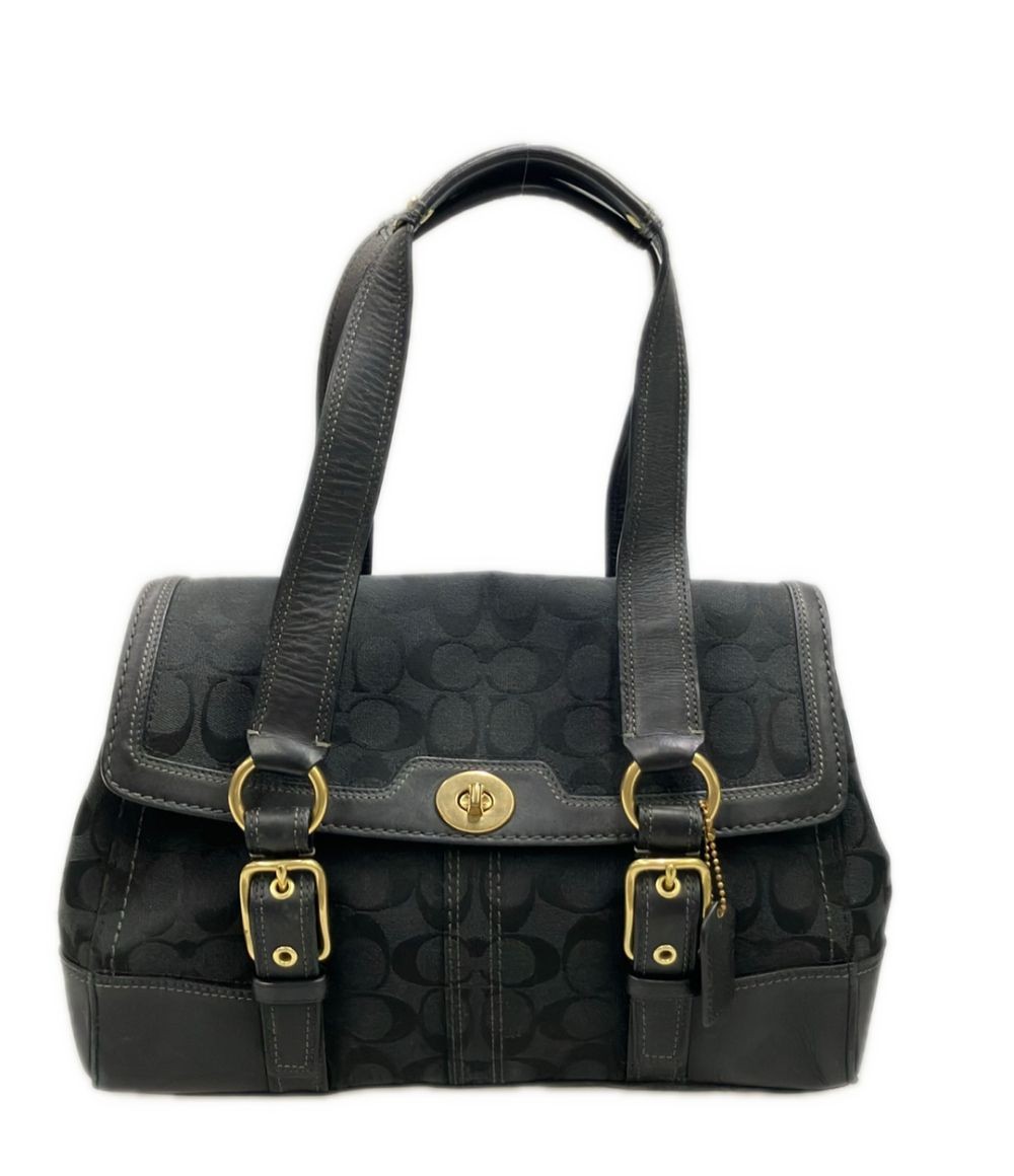 COACH Black Handbag Womens Preowned Satchel 32x21x11.5cm Drop16cm Auth
