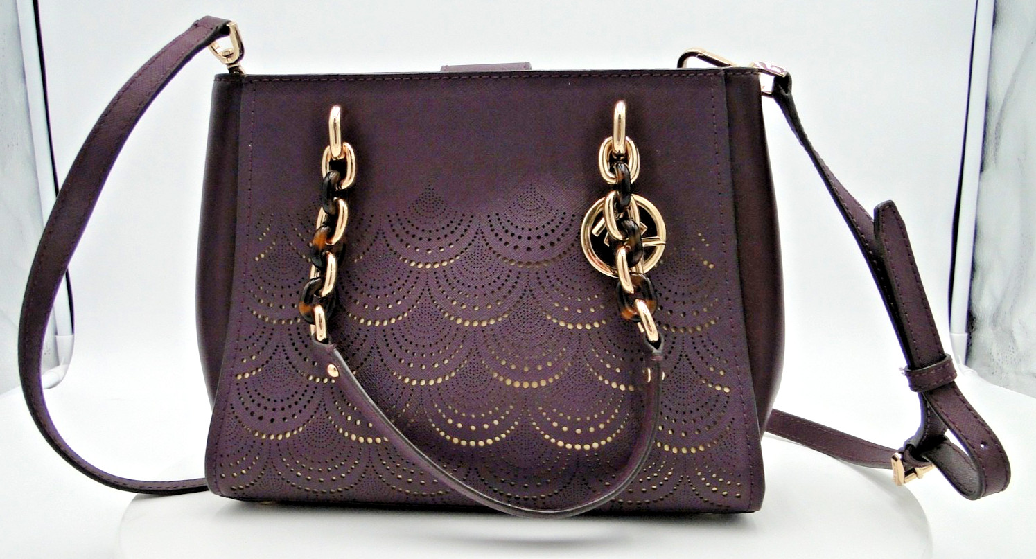 Michael Kors Purple Perforated Scalloped Leather Sofia Tote