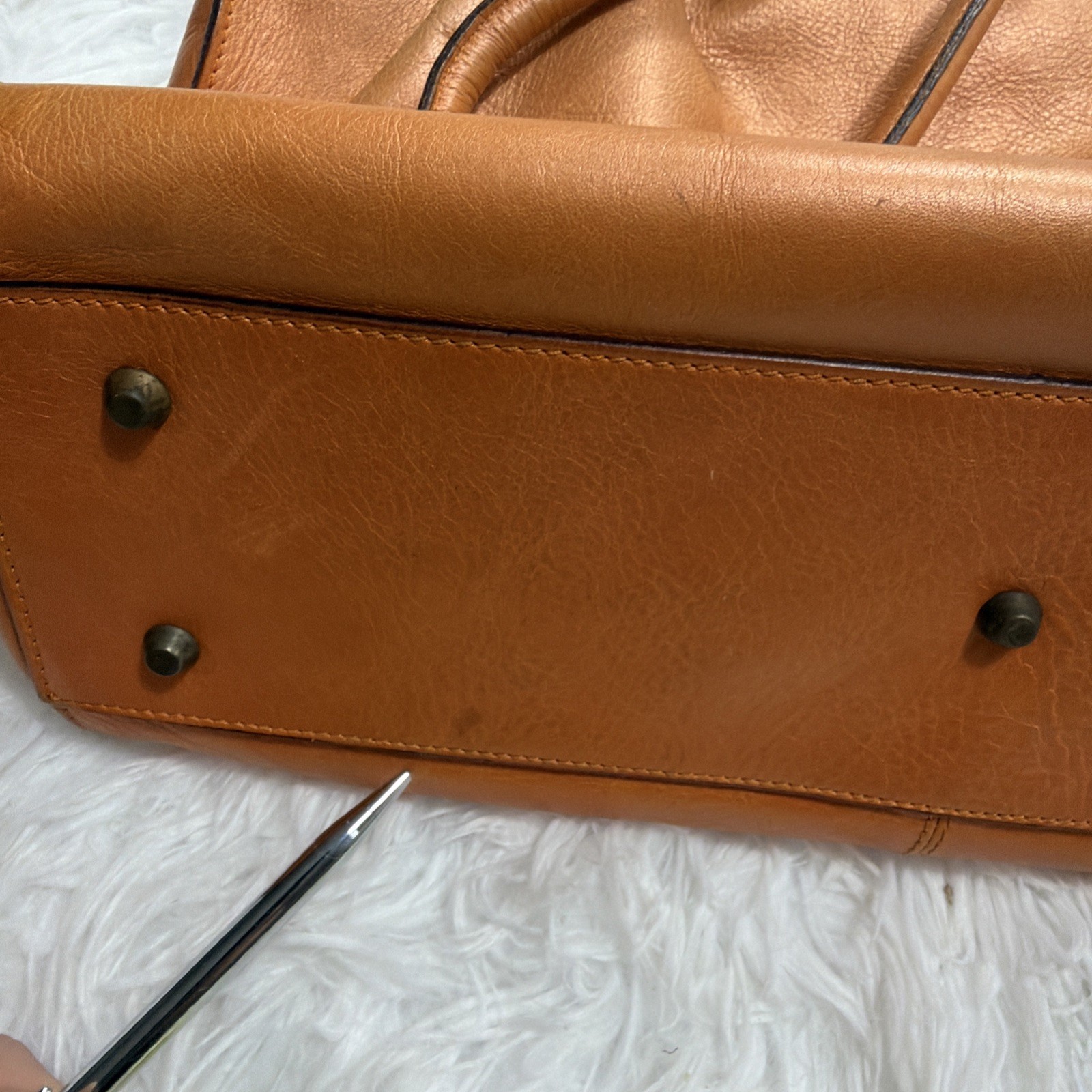 PAULO MASI Soft Leather Tote Bag Warm Tan /Bronze Knot Detail Italy Luxury Purse