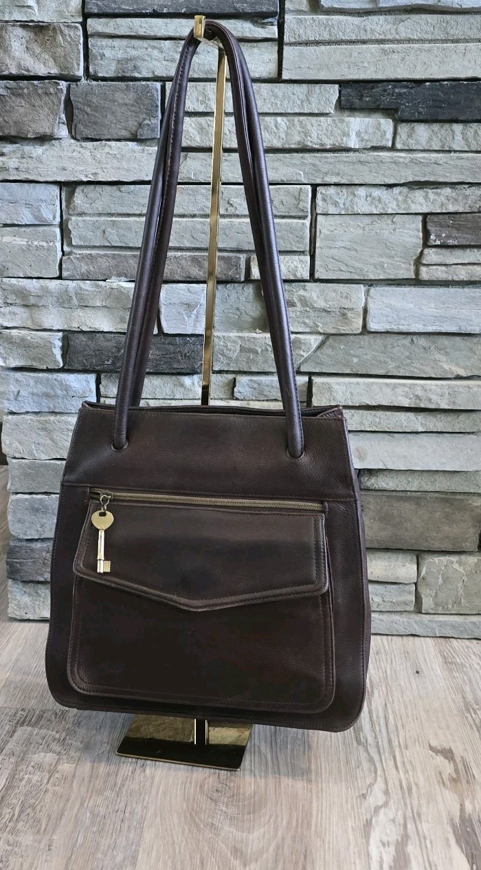 Vtg Fossil Bag Purse Supple Brown Leather Gorgeous Clean Outside Flap 1990s