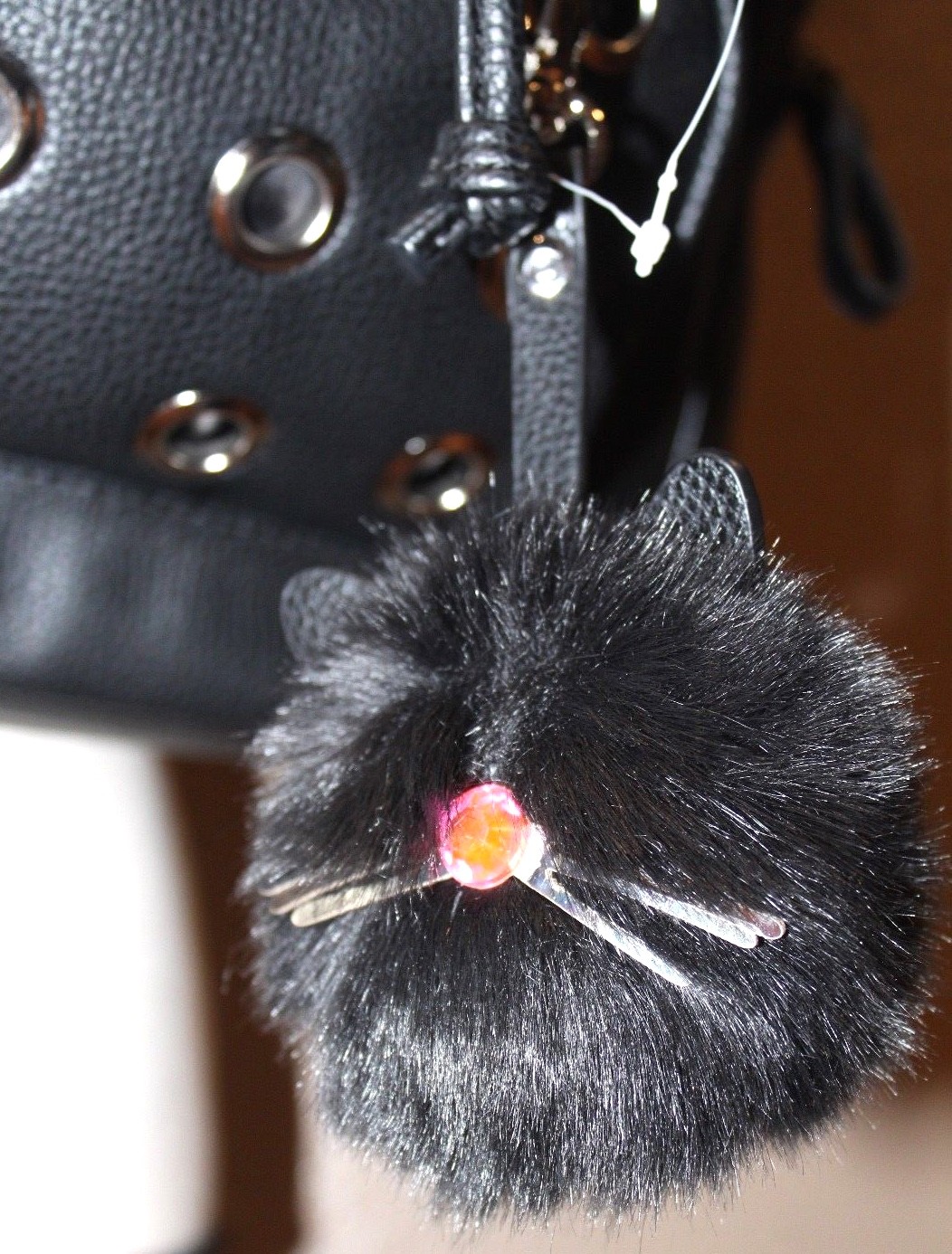 Candies Grommet Drawstring Backpack with Cat Pom Pom Black NEW W TAG MSRP $60.00