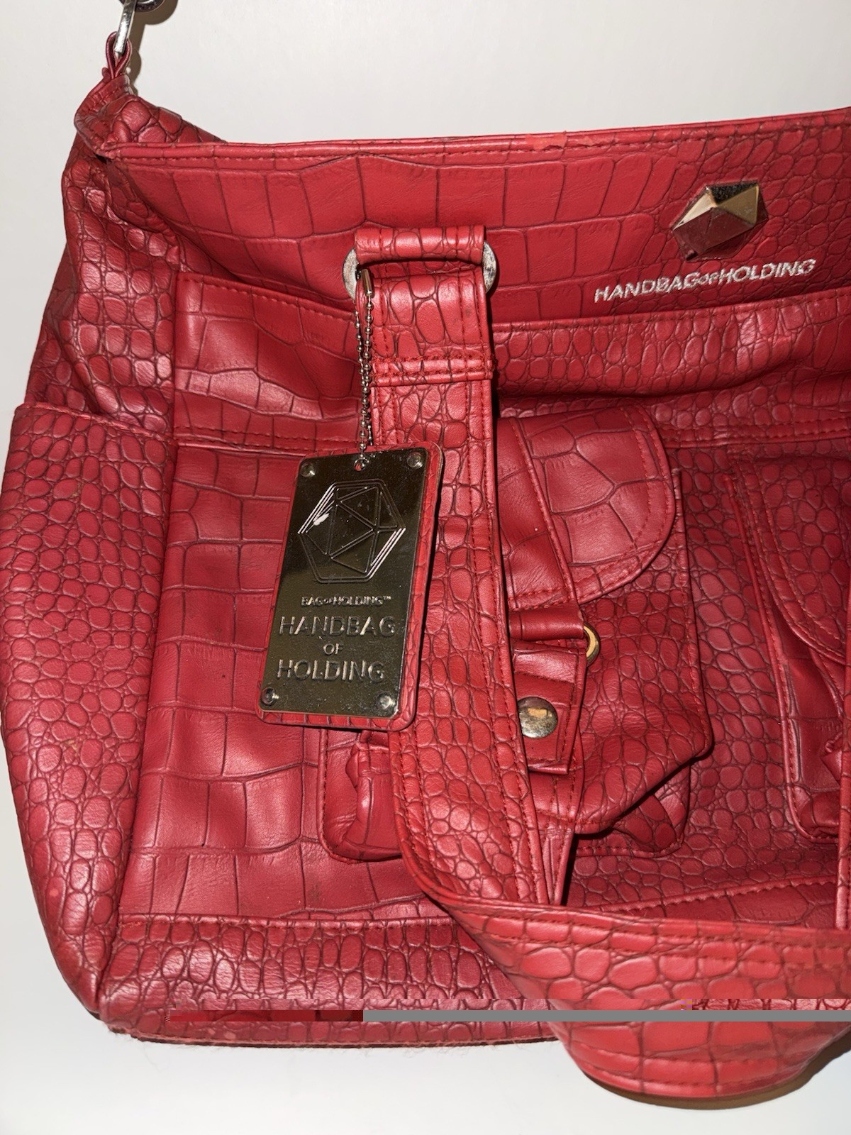 Hand Bags of Holding Red Croc Embossed Large Crossbody Bag w/ Charm