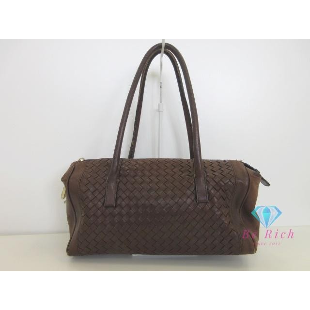 Bottega Veneta Intrecciato Leather Boston Bag Handbag Brown size 33.5cm×21cm JPN
