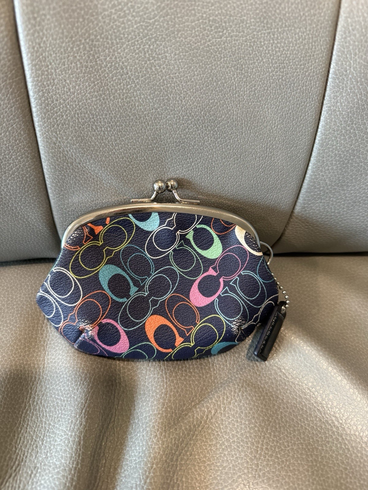 Vintage Coach Navy Optic C Rainbow Coin Bag Purse