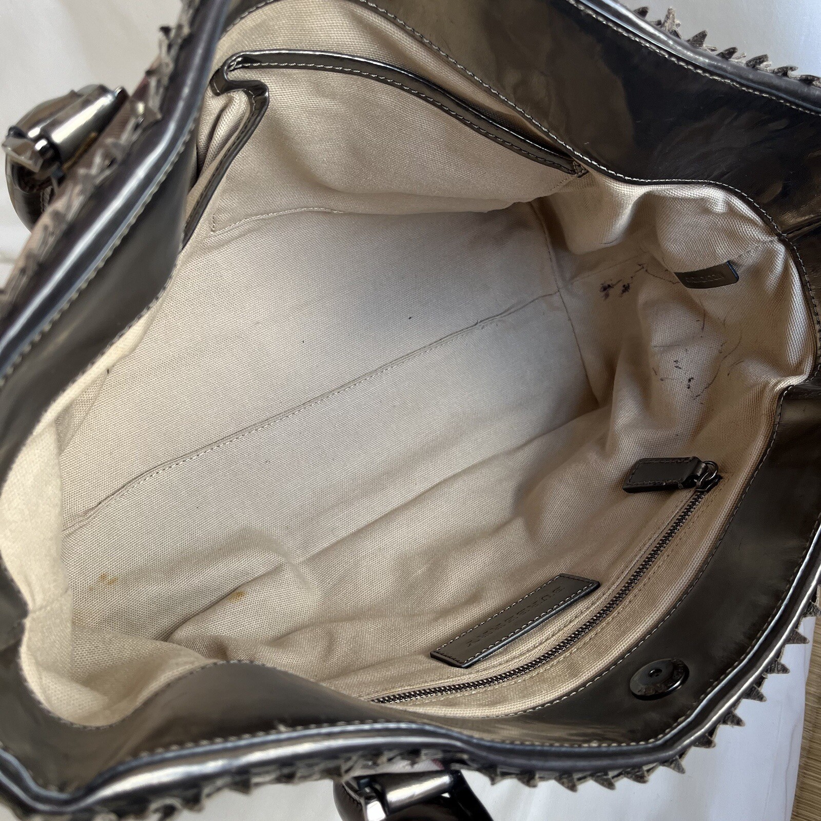 Rare Burberry Handbag Nova Check Metallic Leather PVC Coated Canvas