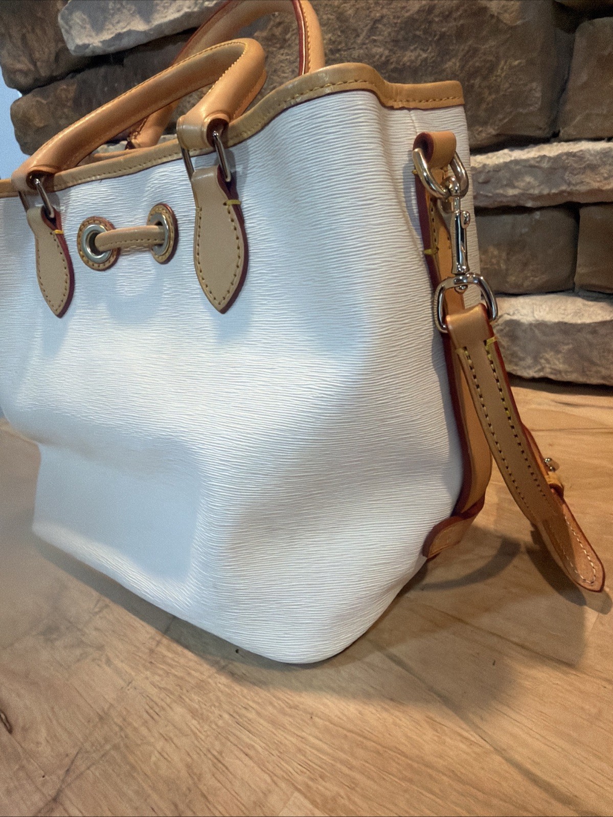 DOONEY & BOURKE Epi Leather Drawstring Bucket Bag White