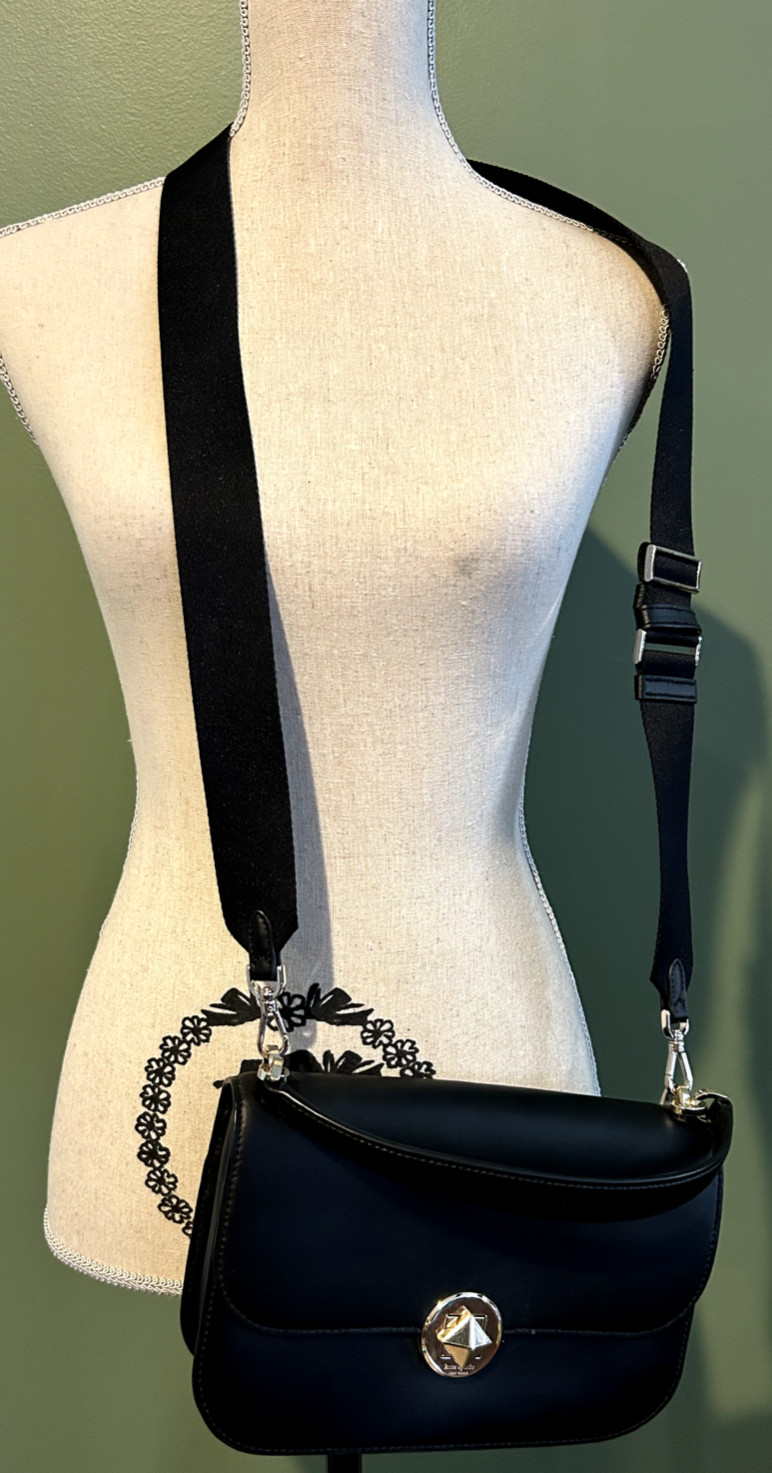 Kate Spade NY Audrey Flap Smooth Black Leather Crossbody Turn lock Purse Handbag