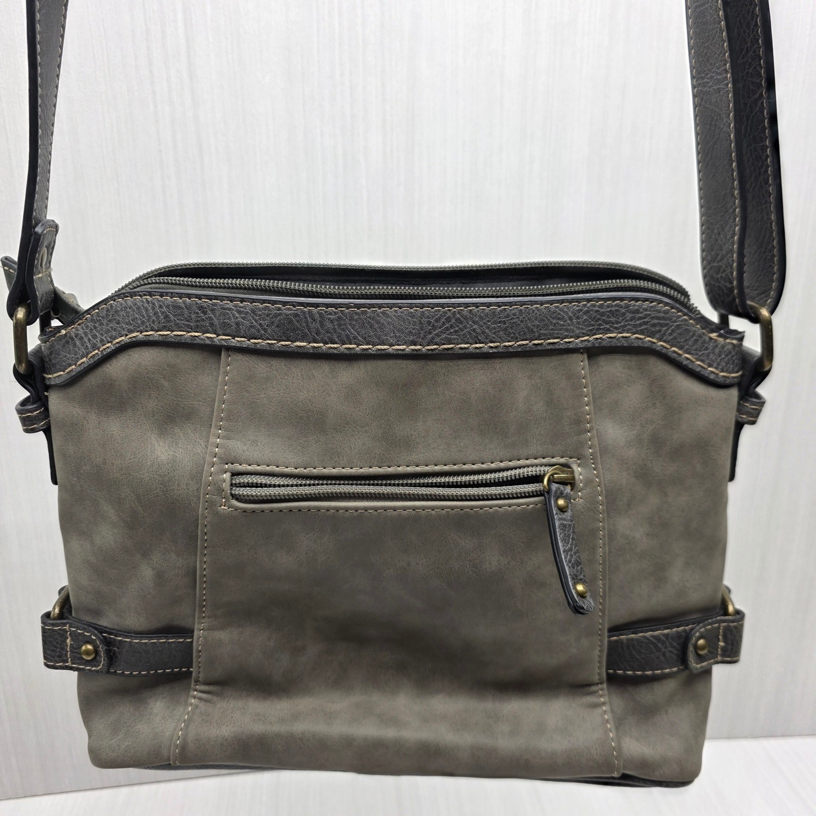Concept Handbag Shoulder Bag Crossbody Purse Gray Faux Leather Multi Pocket