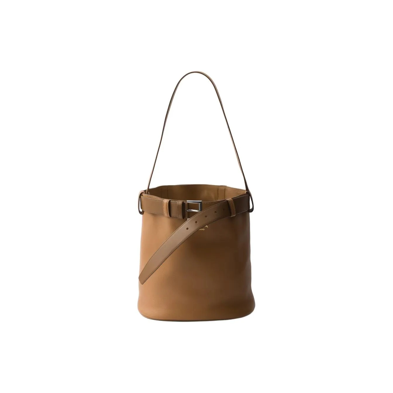 PRADA Buckle Leather Shoulder Bag Women’s Brown 10.4*7.1*11.4 in