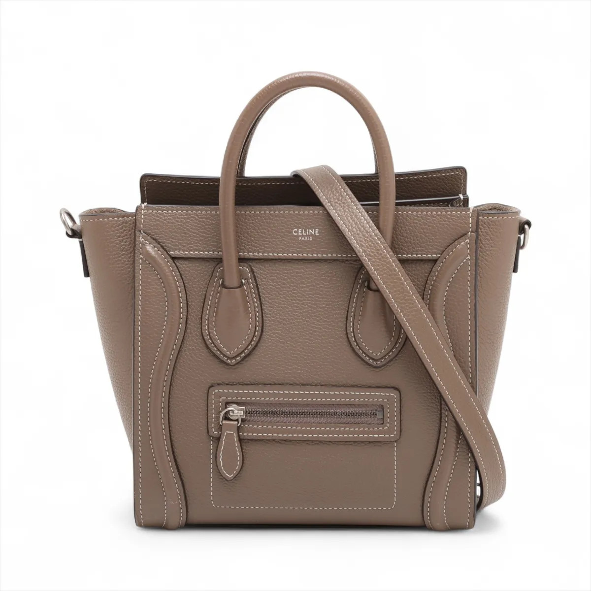 Celine Luggage Nano shopper Leather 2 Way Handbag Greige