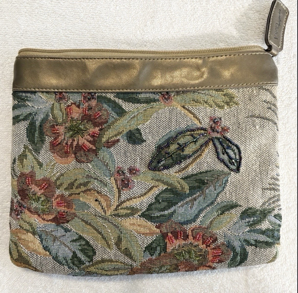 Vintage Signature Club A Floral Tapestry Cosmetic Bag Clutch Makeup Travel