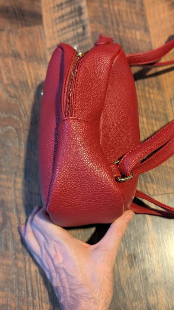 Jessica Moore Red Mini Backpack Purse Convertible Small Faux Leather w/ Dust Bag