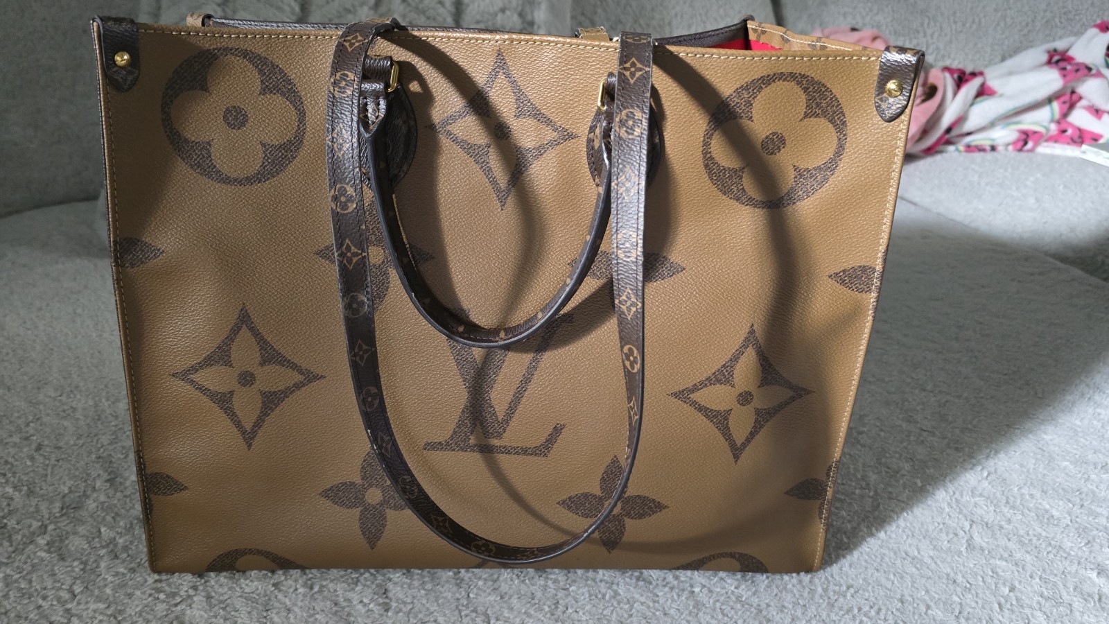 Louis Vuitton Monogram Tote Bag Brown w/ Red Lining Gold Hardware Inner Pockets