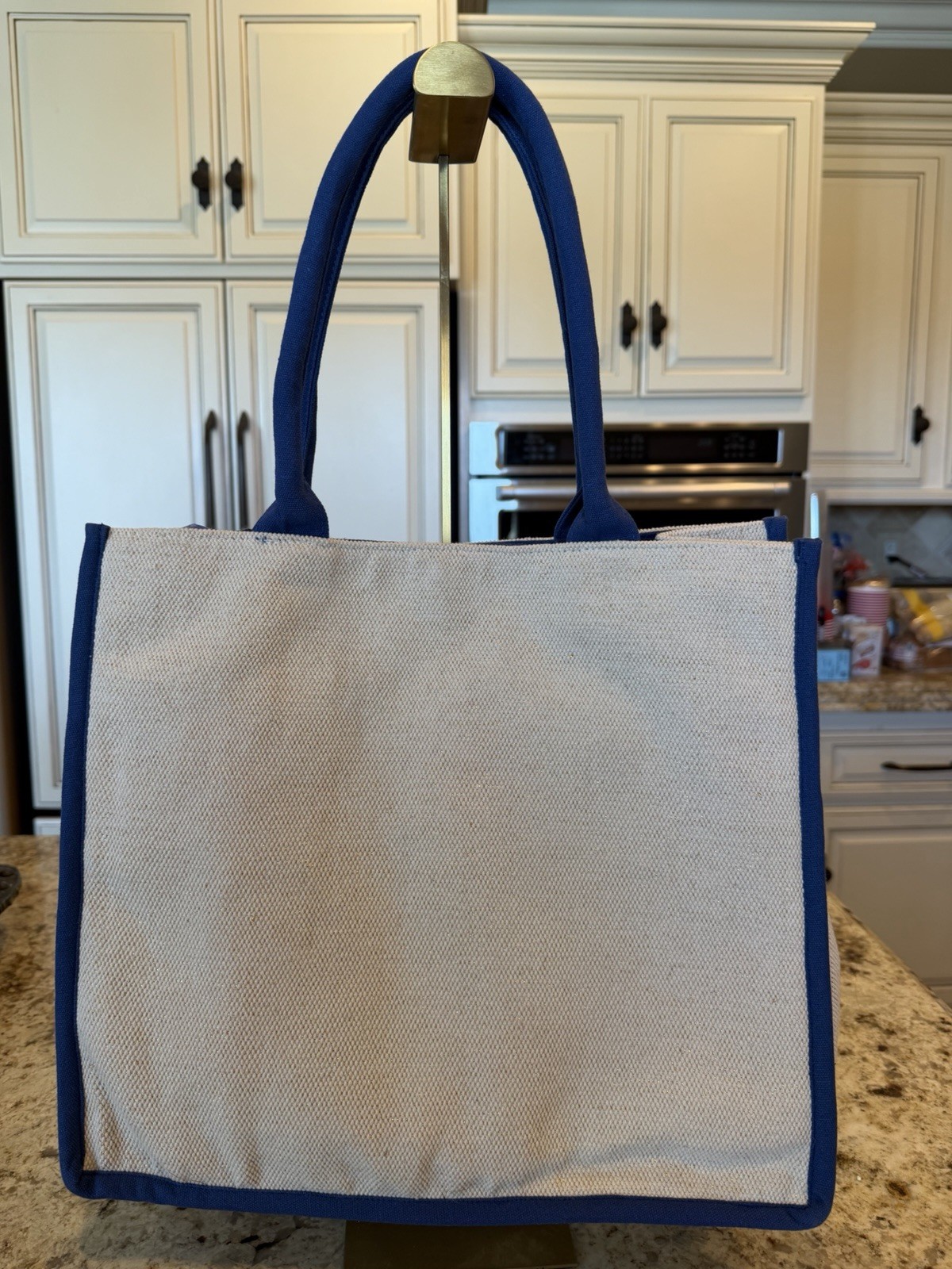 America & Beyond Evil Eye Beaded Embroidered Tote Blue/Beige/Gold Magnetic