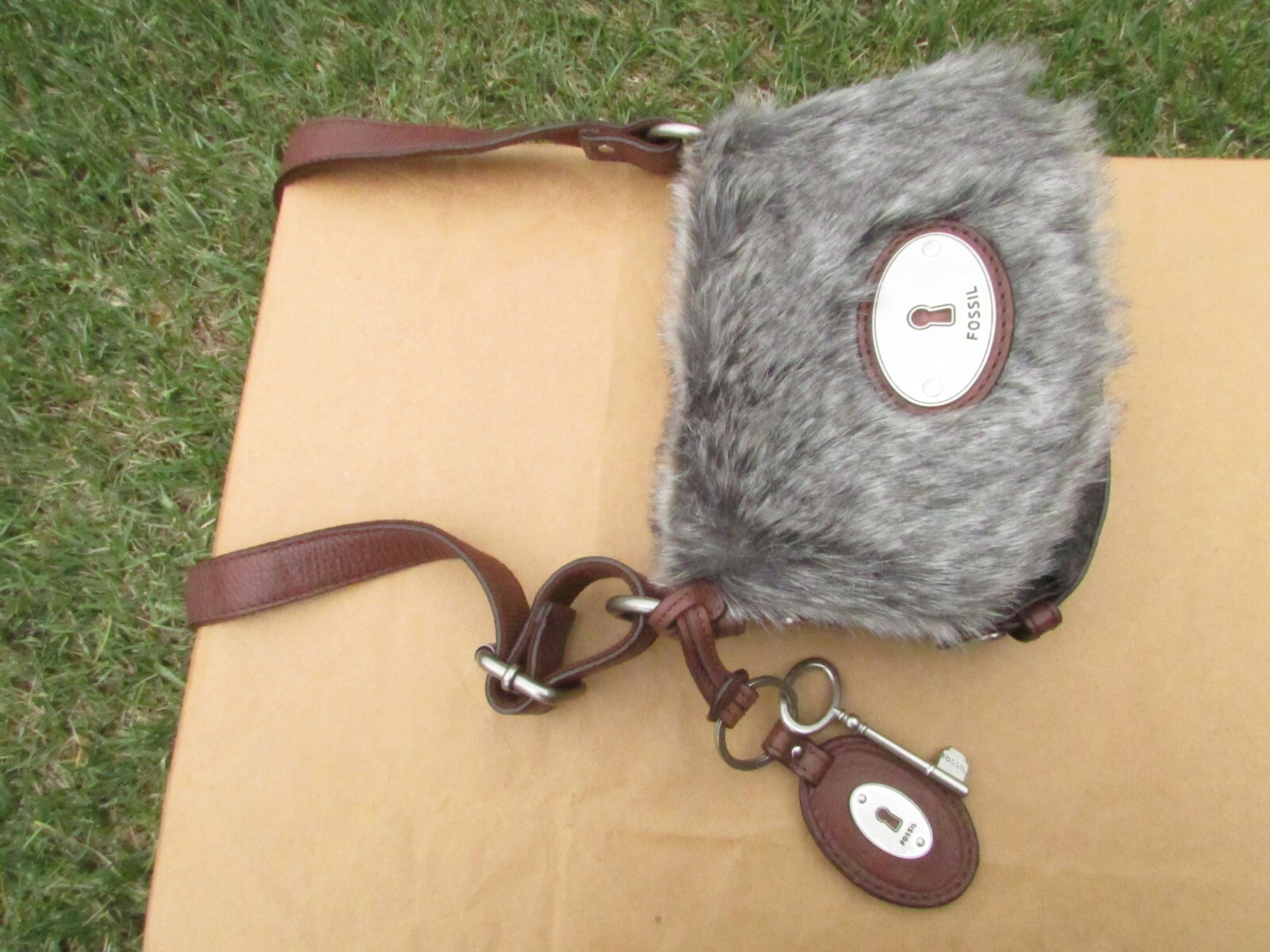Fossil Maddox Faux Fur & Leather Trim Flap Small Crossbody Bag Shoulder Purse