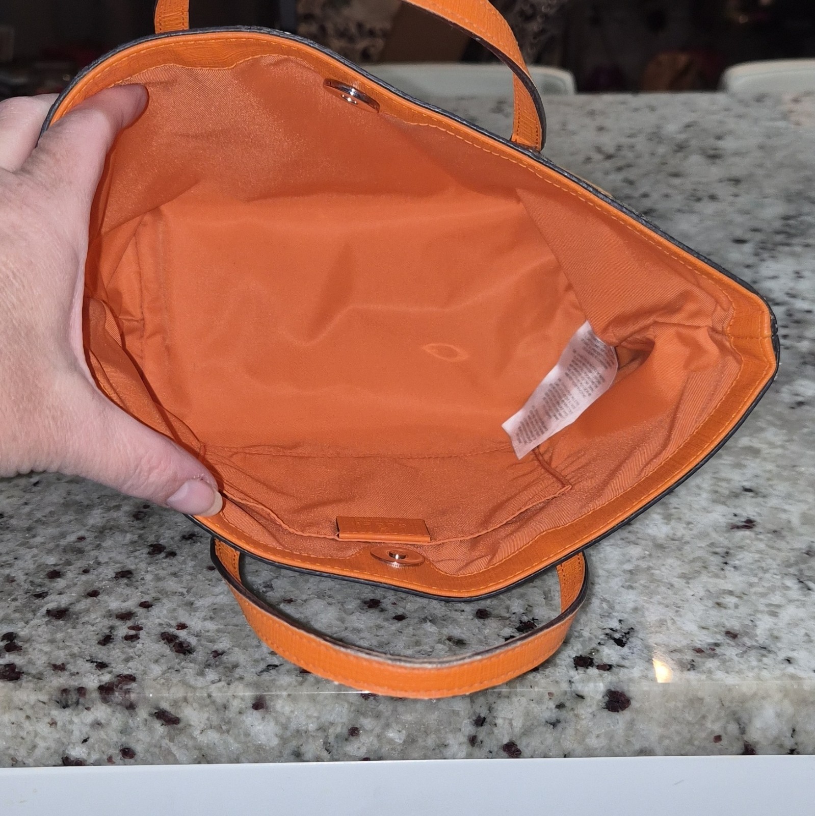 Gucci GG Monogram Butterfly Print Small Tote Bag Orange Leather Double Handles