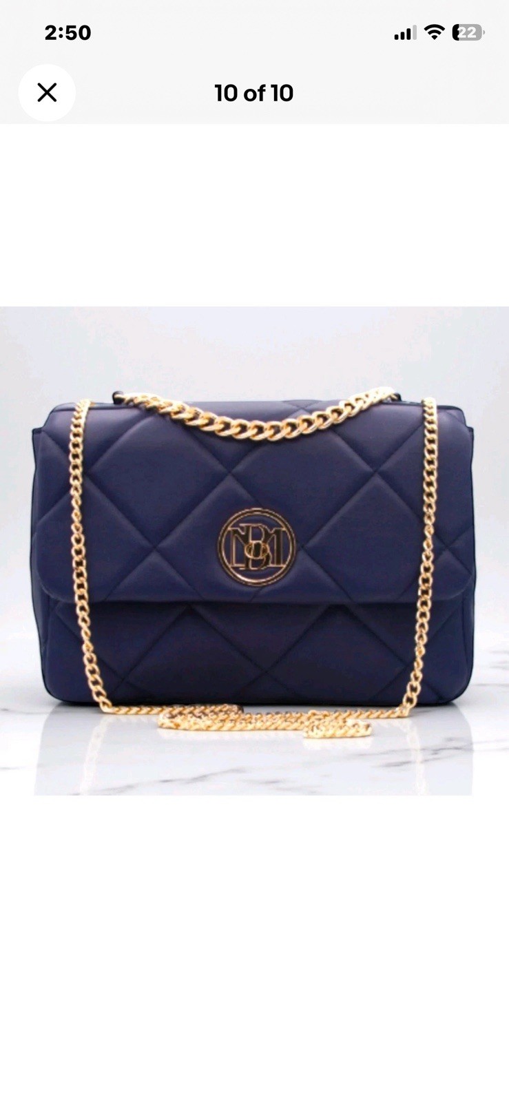 NWT Badgley Mischka Quilted Crossbody Flap Bag Navy Blue Letter Lock MSRP $139