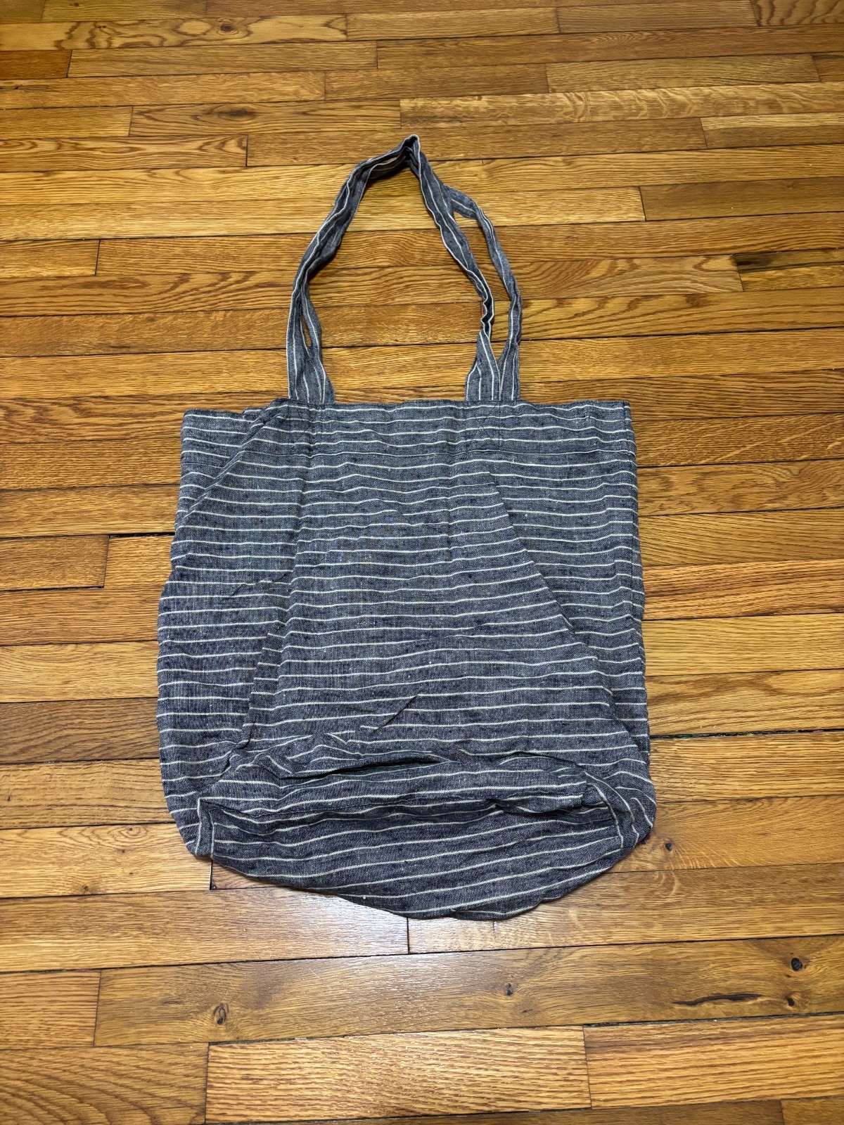 Flax By Angelheart Womens Shoulder Bag Gray Striped 100% Linen Medium 19x18x7